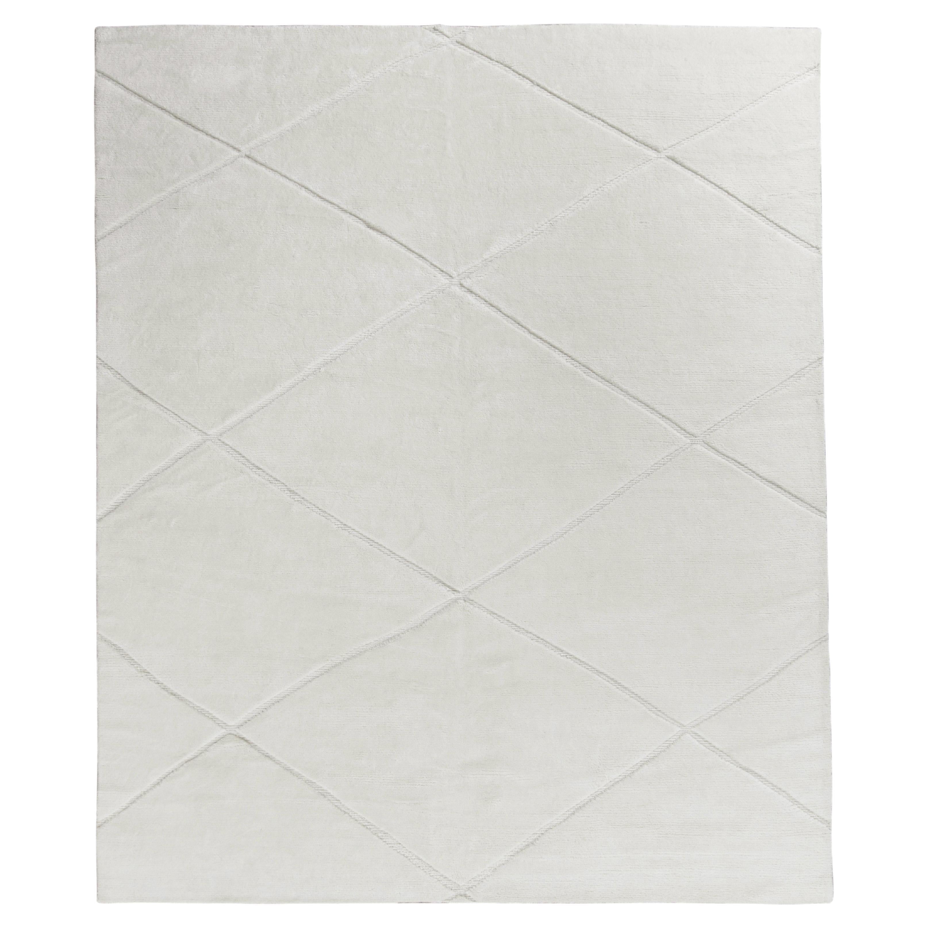 Rug & Kilim’s Modern Custom Rug in all White, High-Low Geometric Pattern For Sale