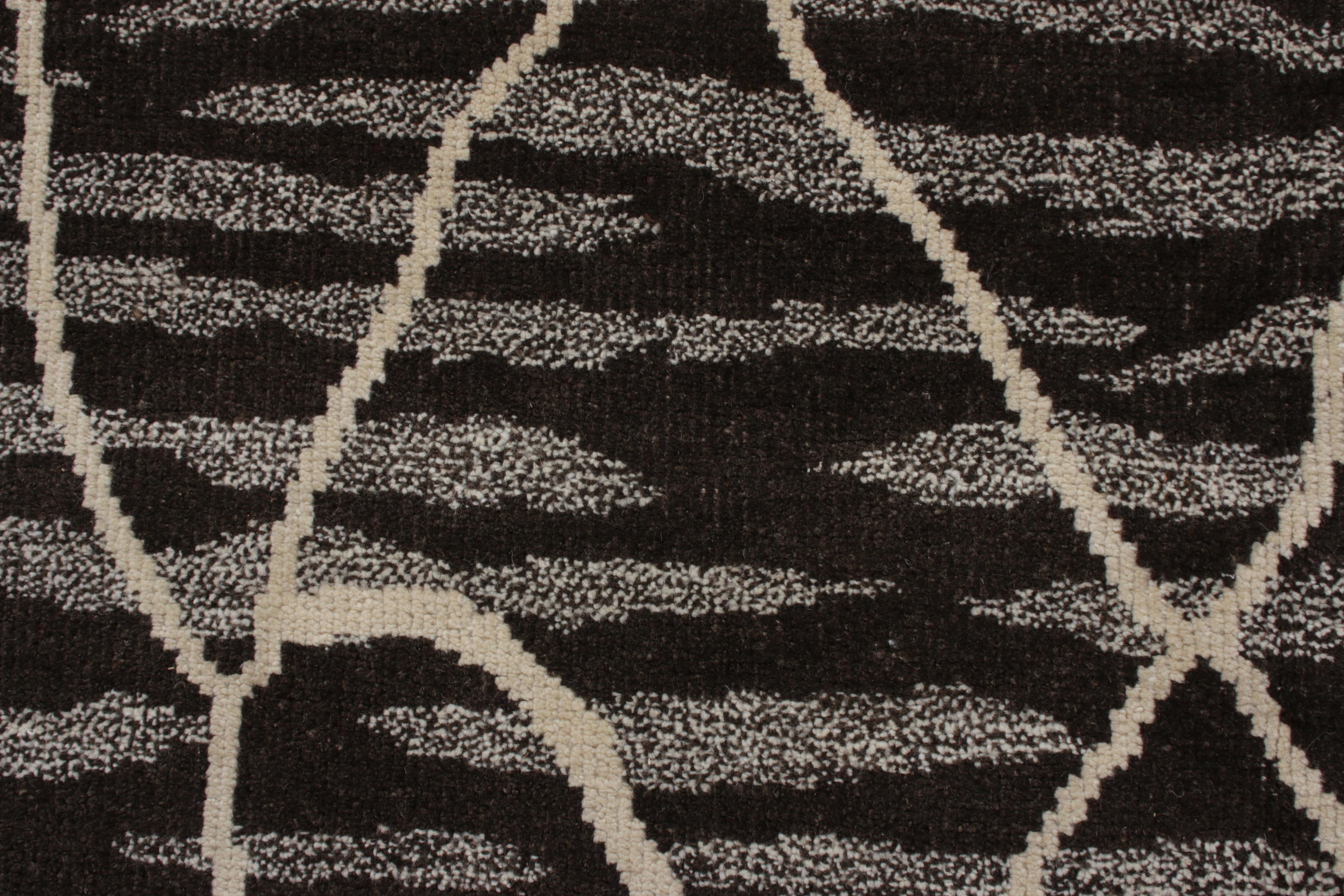 Hand-Knotted Rug & Kilim’s Modern Custom Rug in Black, Gray Geometric Pattern