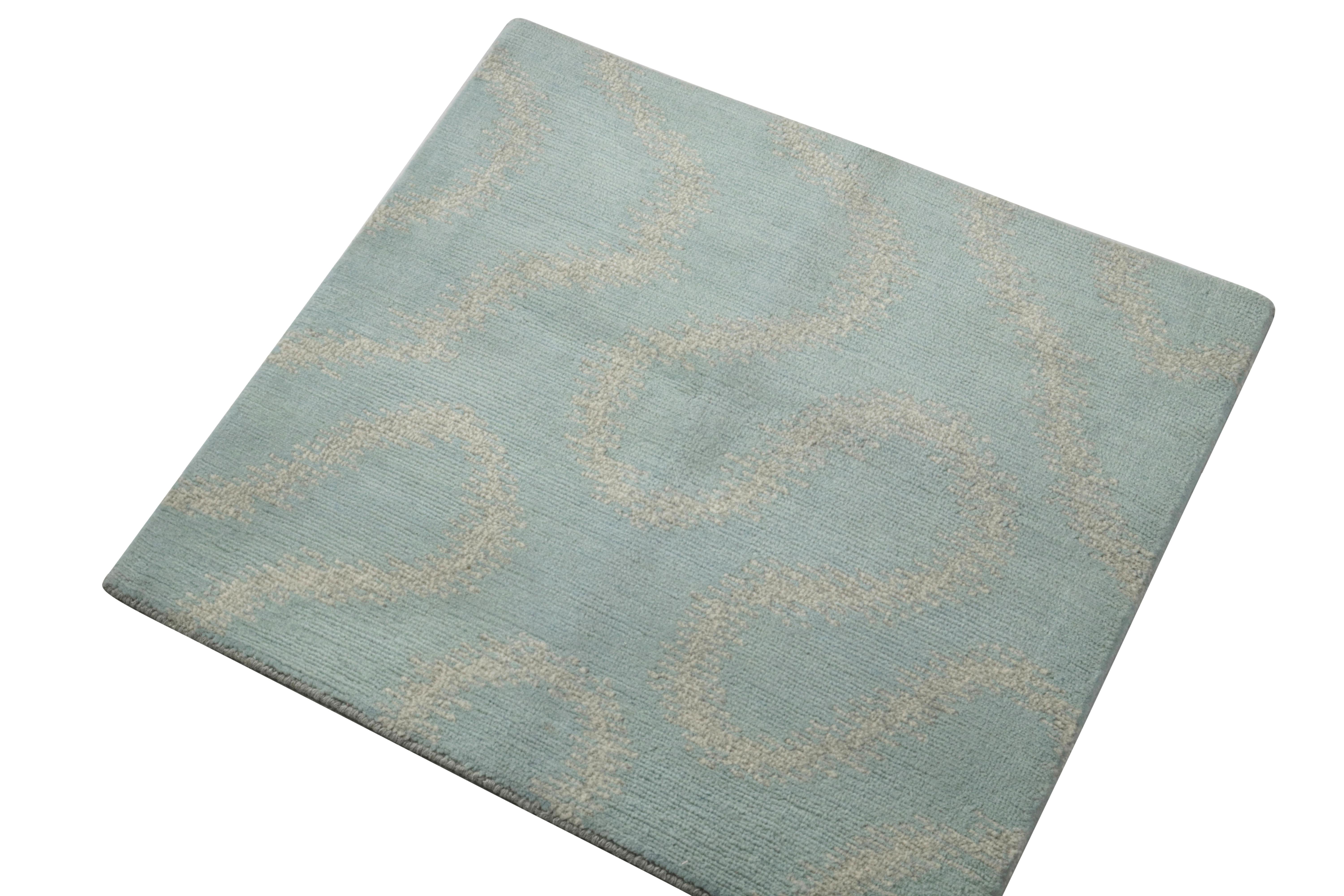 Hand-Knotted Rug & Kilim's Modern Custom Rug Sample, Blue with Beige Wavy Patterns For Sale