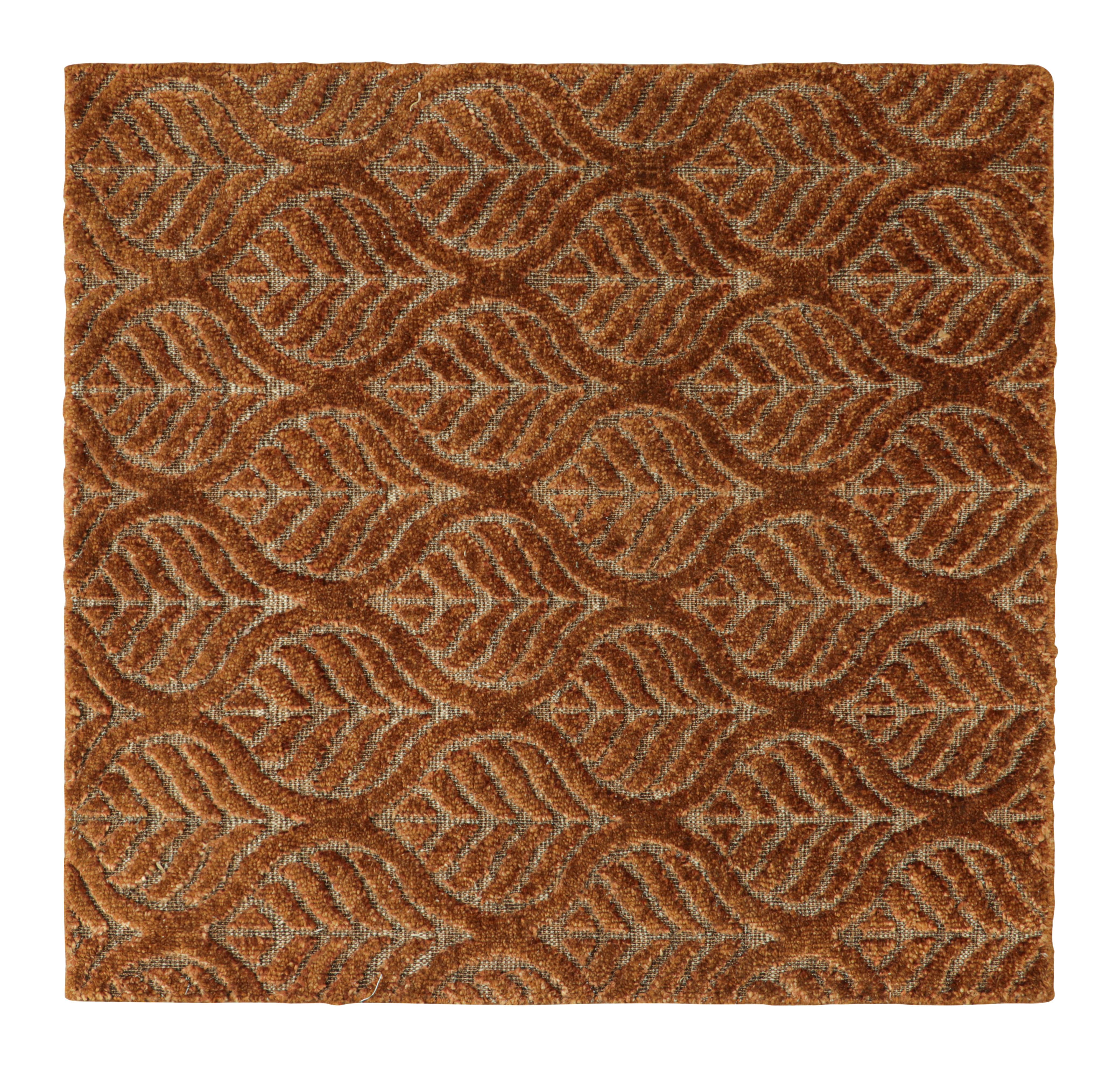Muestra de alfombra moderna a medida de Rug & Kilim, motivos florales marrón bronce y óxido Anudado a mano en venta