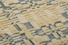 Rug & Kilim’s Modern Custom Rug Sample, Cream White and Blue Geometric Pattern