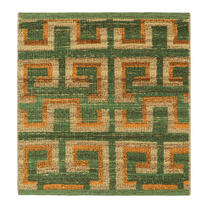 Rug and Kilim’s Modern Custom Rug Sample, Green and Beige-Brown Greek ...