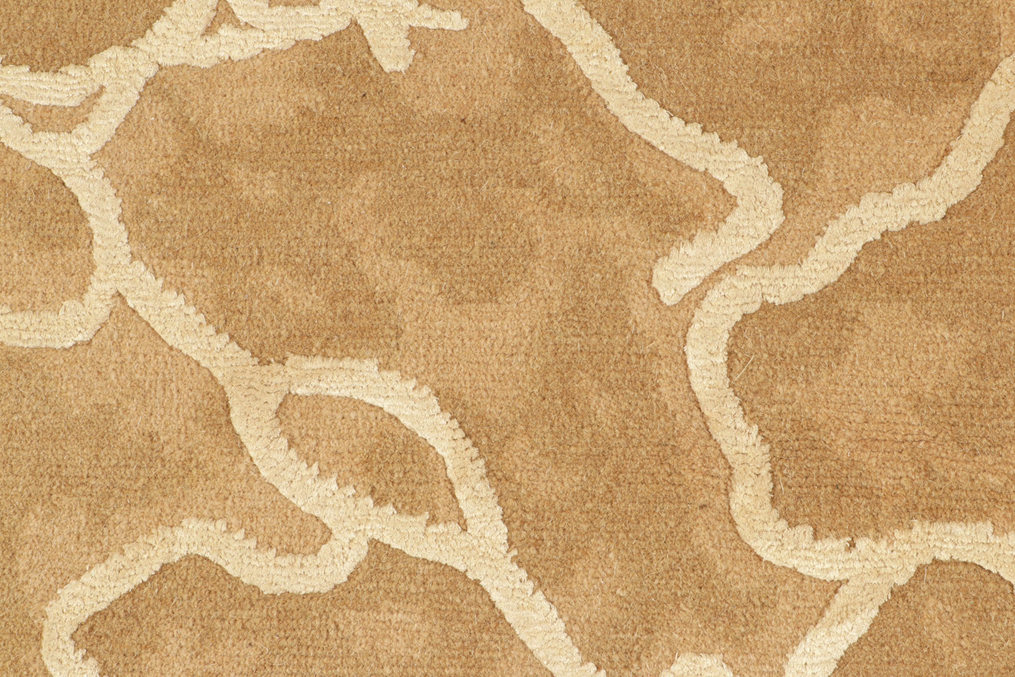 Nepalese Rug & Kilim’s Modern Custom Rug Sample in Beige-Brown with Abstract Patterns For Sale