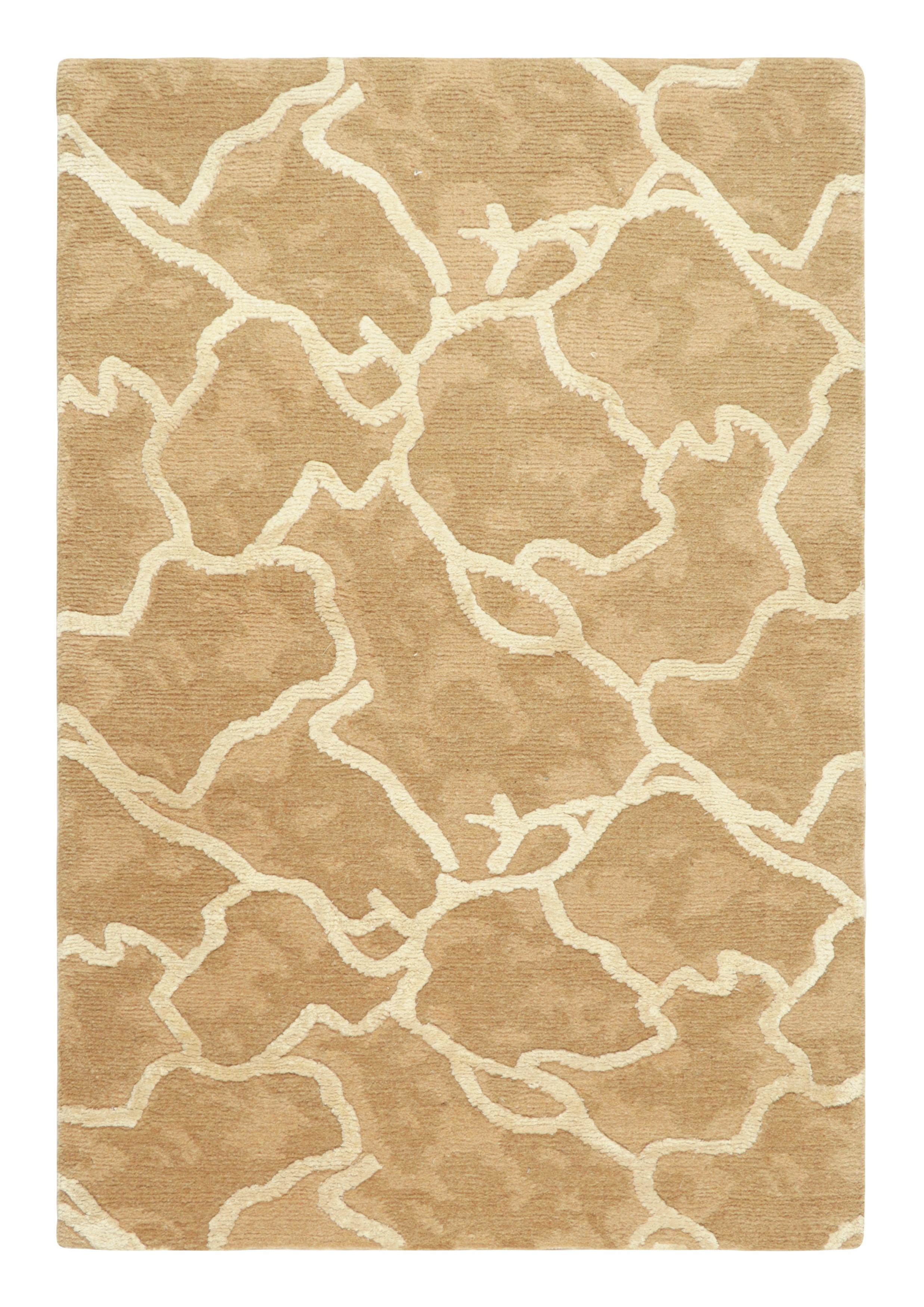 Hand-Knotted Rug & Kilim’s Modern Custom Rug Sample in Beige-Brown with Abstract Patterns For Sale