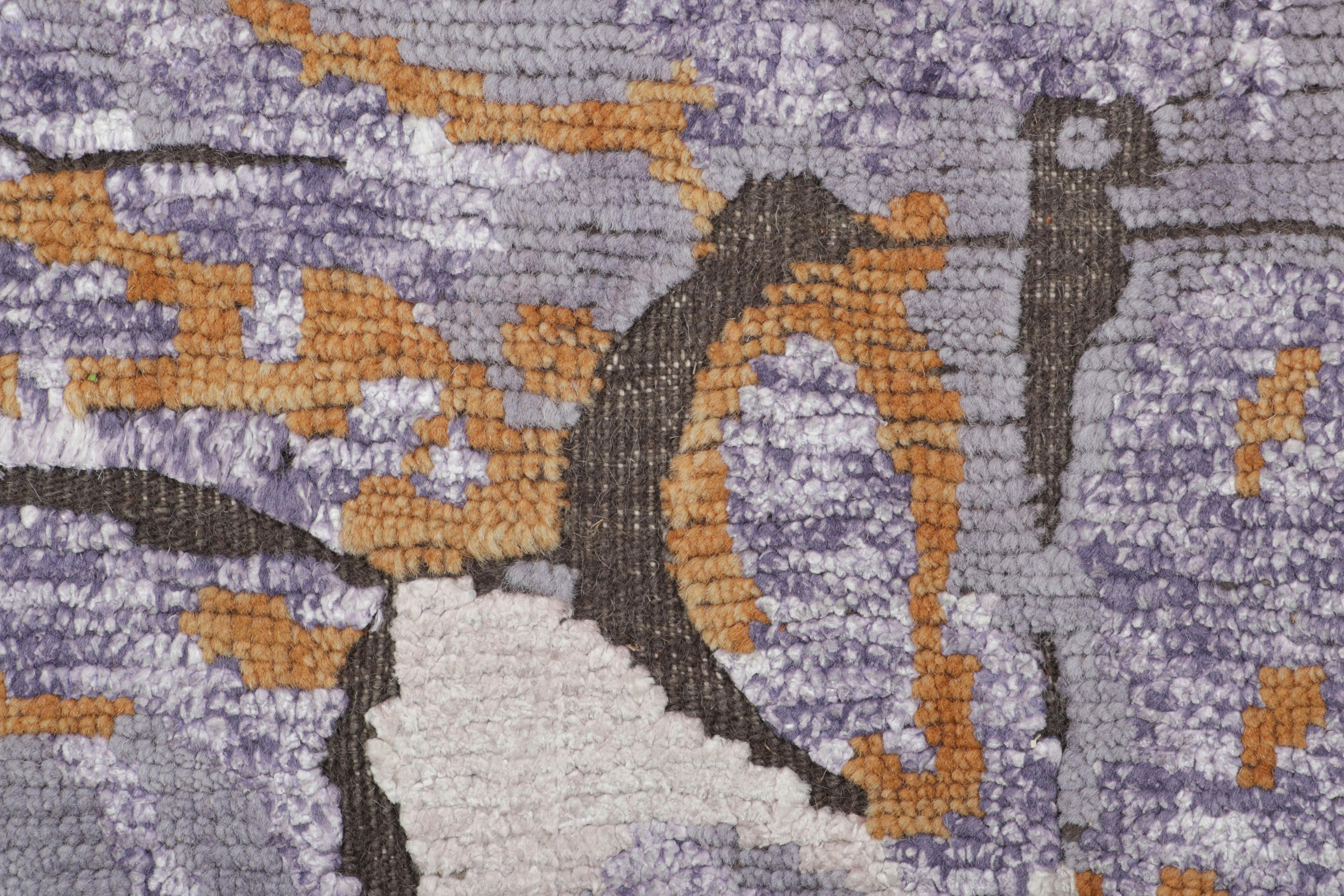 Indian Rug & Kilim’s Modern Custom Rug Sample in Purple with Abstract Patterns For Sale