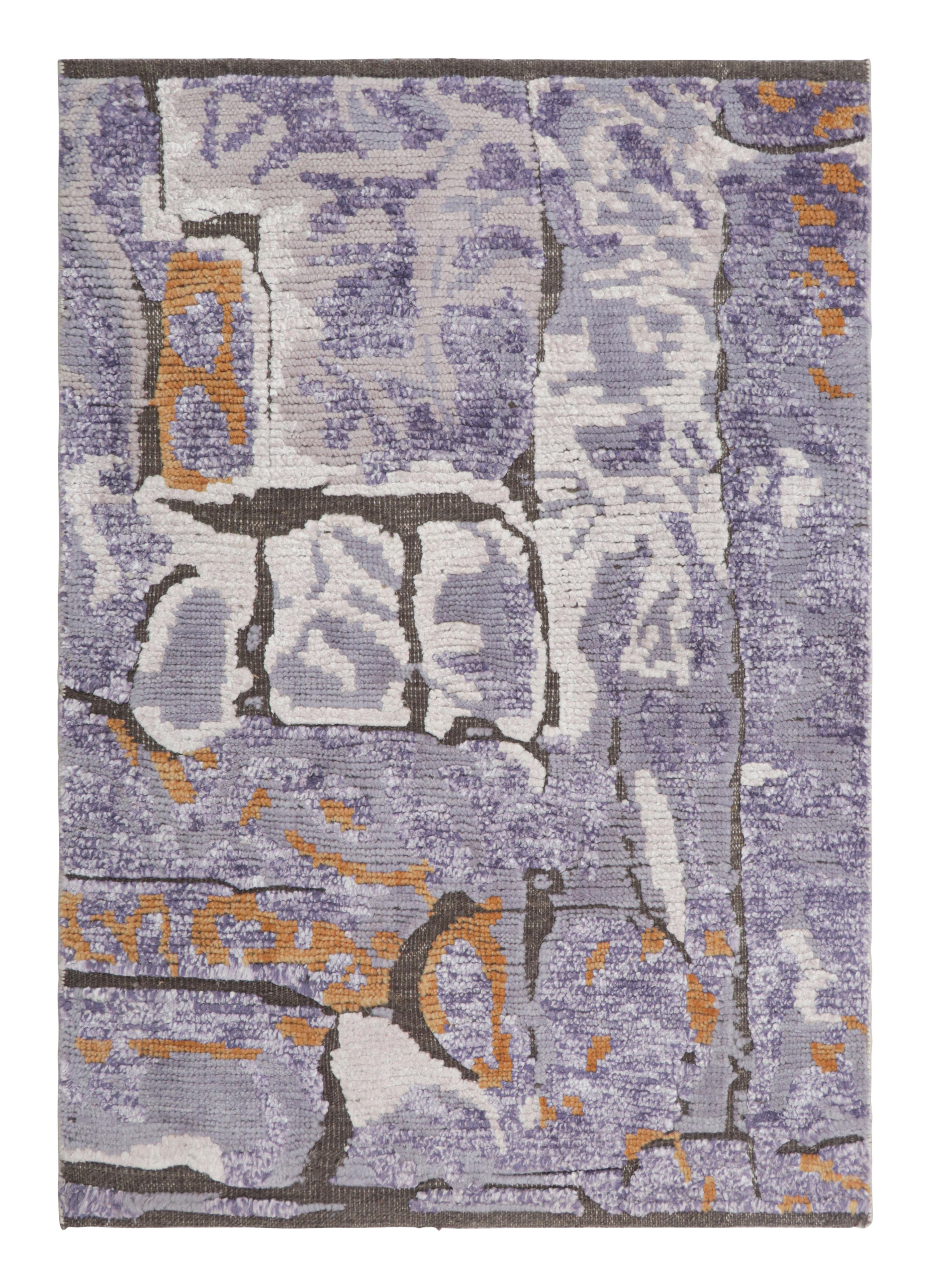Hand-Knotted Rug & Kilim’s Modern Custom Rug Sample in Purple with Abstract Patterns For Sale