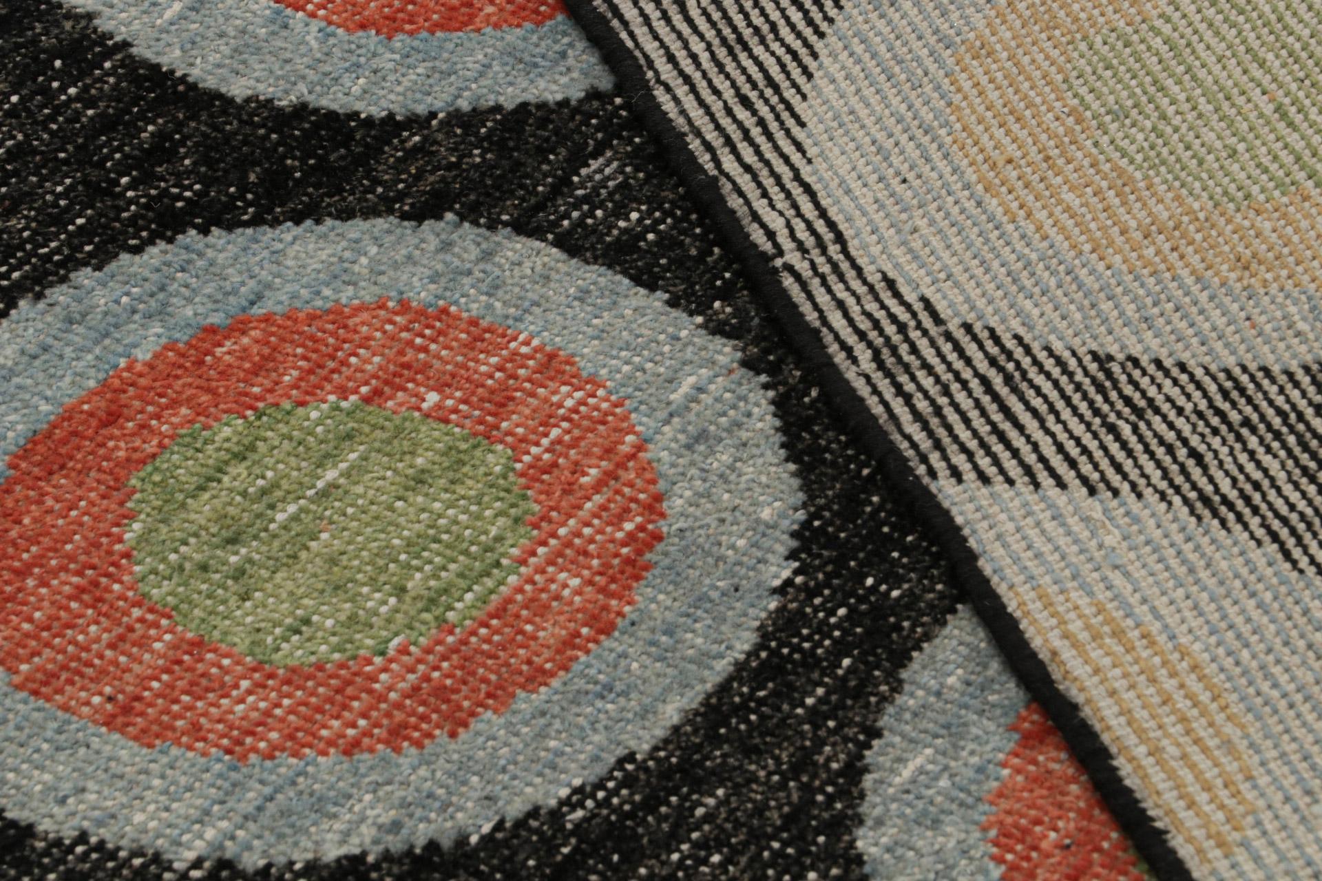 Wool Rug & Kilim’s Modern Deco Rug, with Geometric Patterns in Green, Orange and Blue For Sale