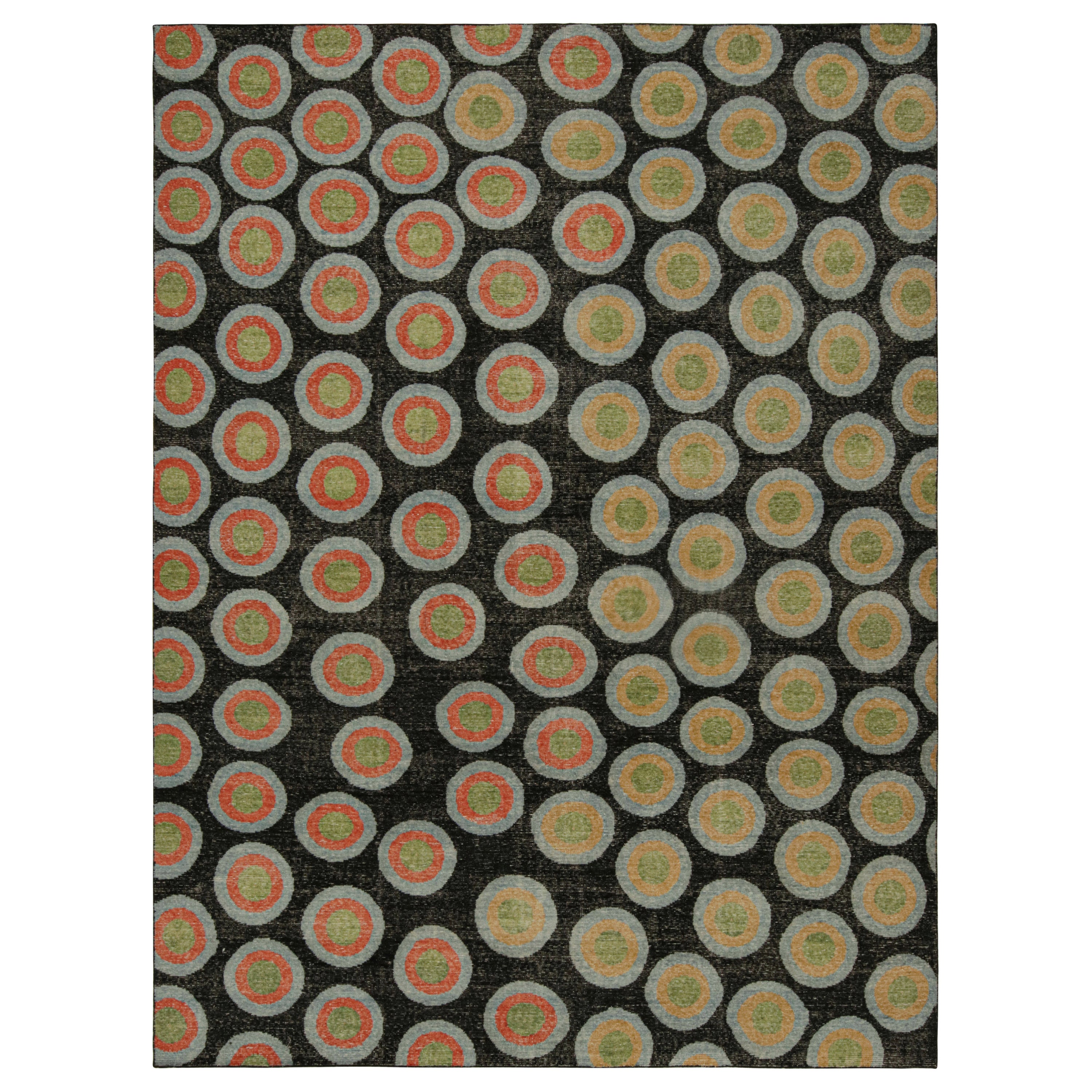 Rug & Kilim's Modern Deco Rug, with Geometric Patterns in Green, Orange and Blue (en anglais)