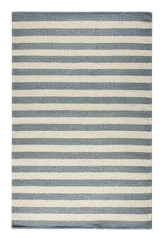 Rug & Kilim's Modern Dhurrie Flatweave Rug with Blue & Ivory Stripes
