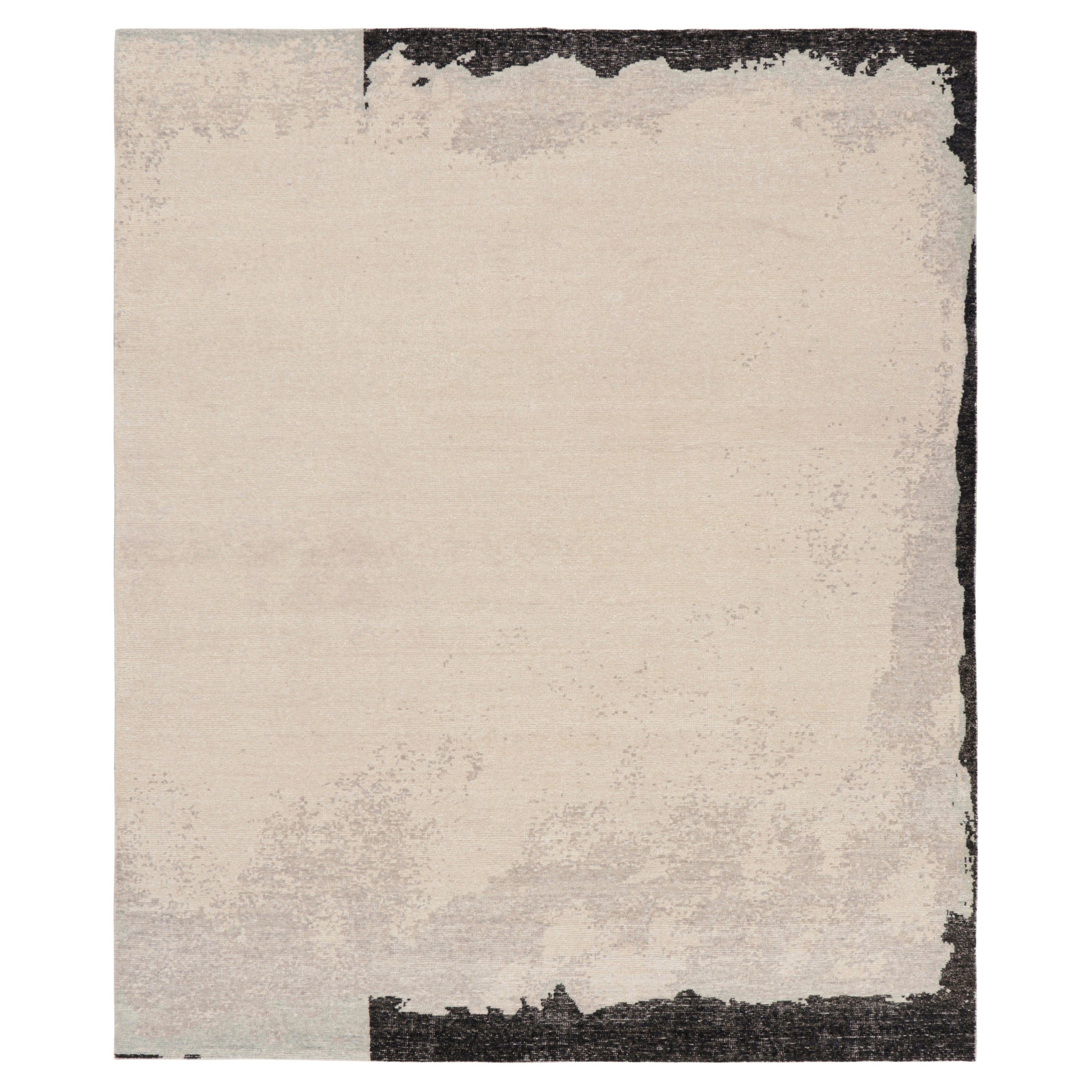 Rug & Kilim's Modern Distressed Abstract Rug in Beige-, Grau- und Schwarztönen
