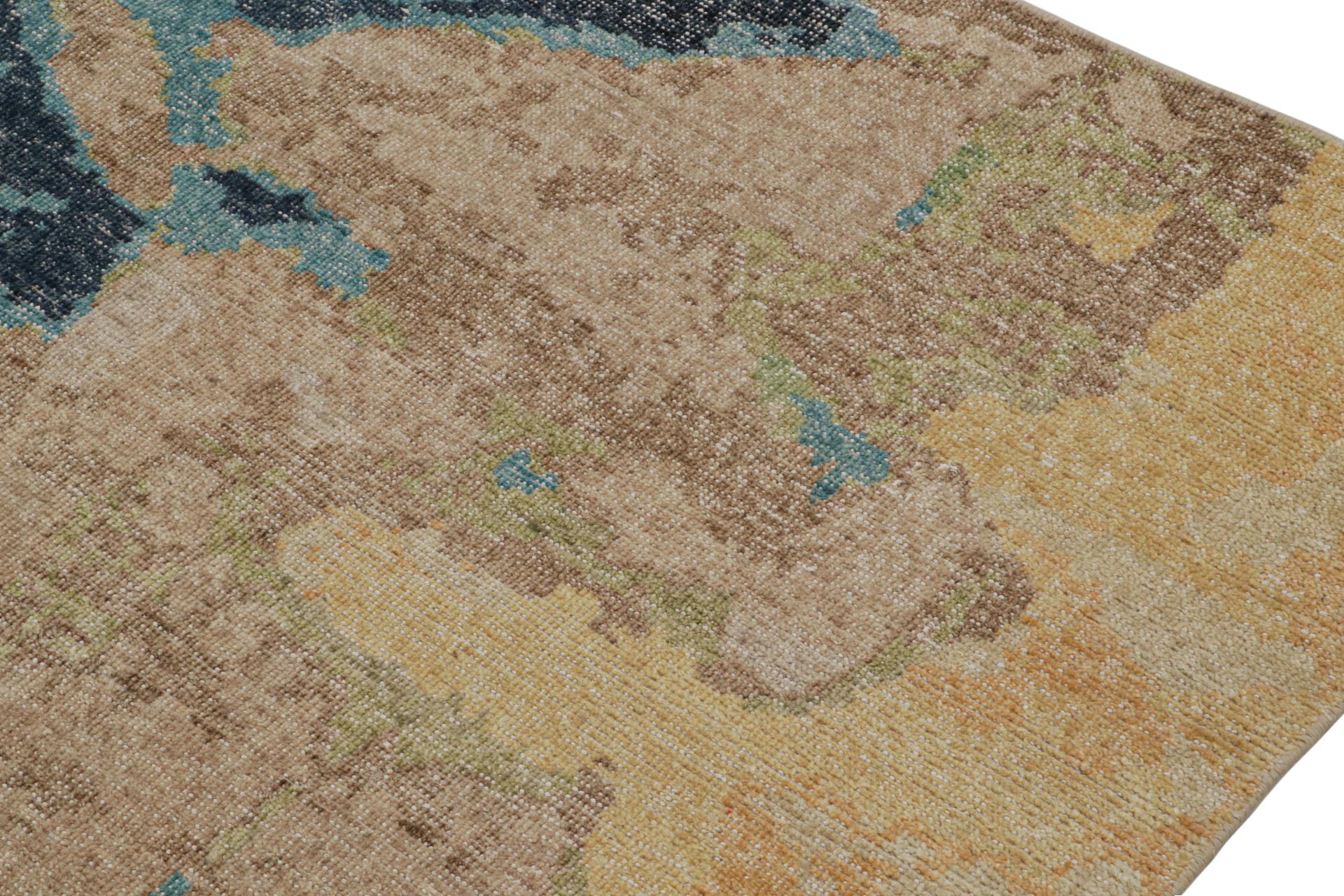 Rug & Kilim’s Modern Distressed Abstract Rug in Green, Beige-Brown and Blue In New Condition For Sale In Long Island City, NY