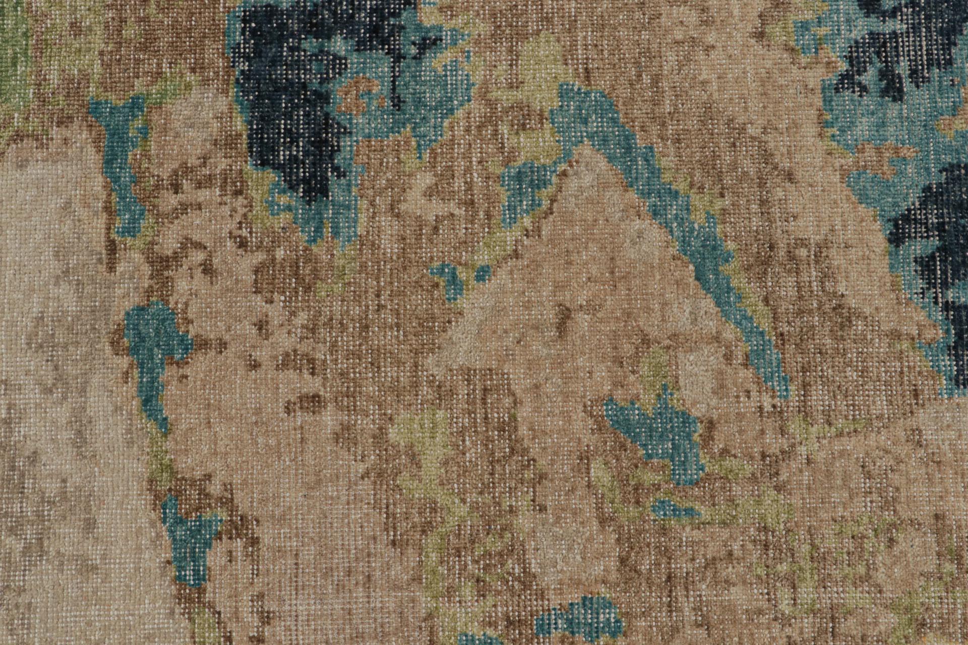 Contemporary Rug & Kilim’s Modern Distressed Abstract Rug in Green, Beige-Brown and Blue For Sale