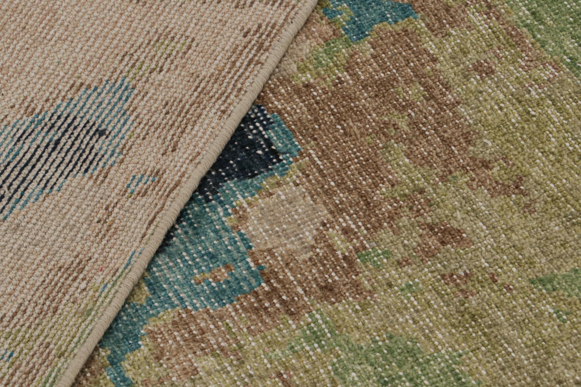 Wool Rug & Kilim’s Modern Distressed Abstract Rug in Green, Beige-Brown and Blue For Sale