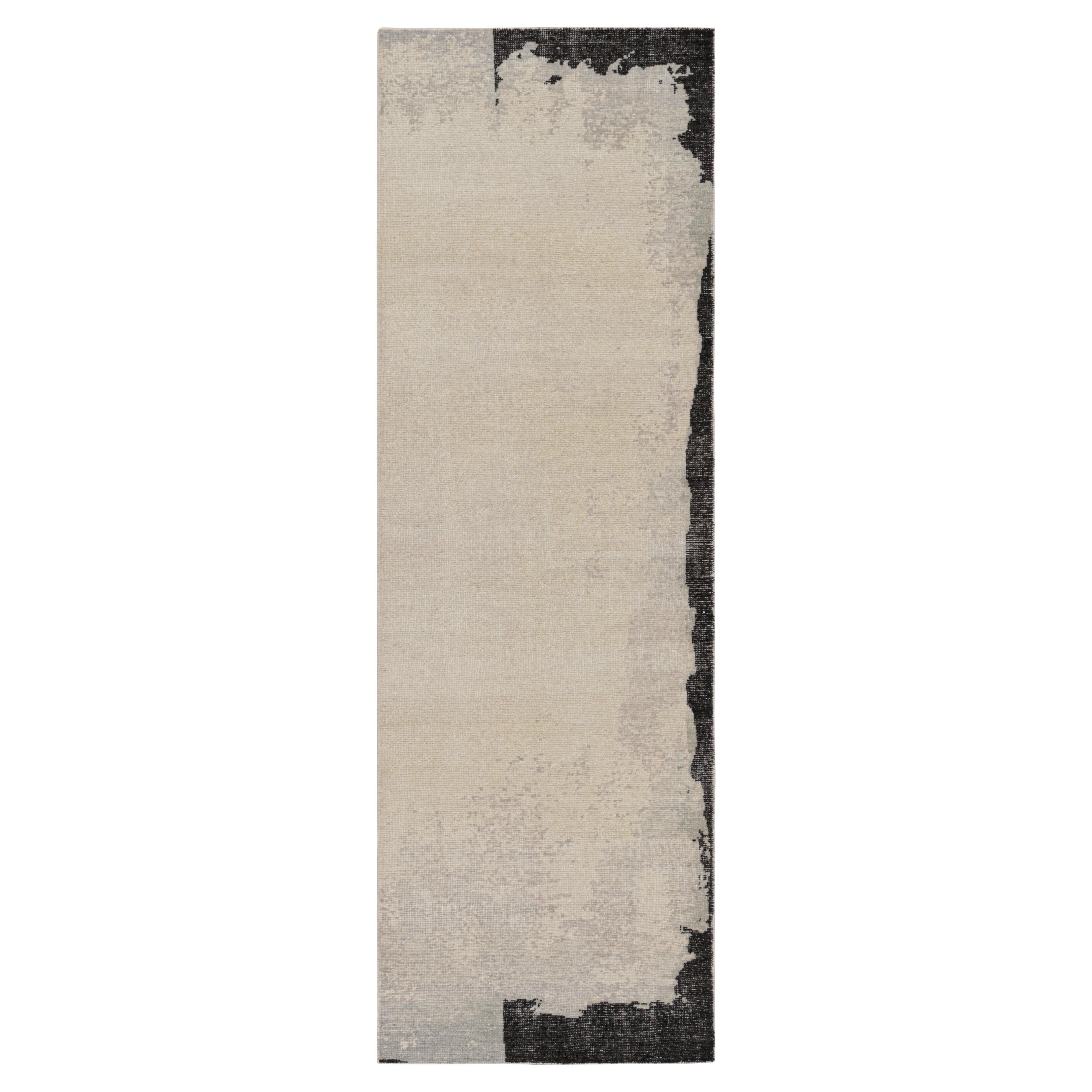Rug & Kilim's Modern Distressed Abstract Runner in Beige-, Grau- und Schwarztönen