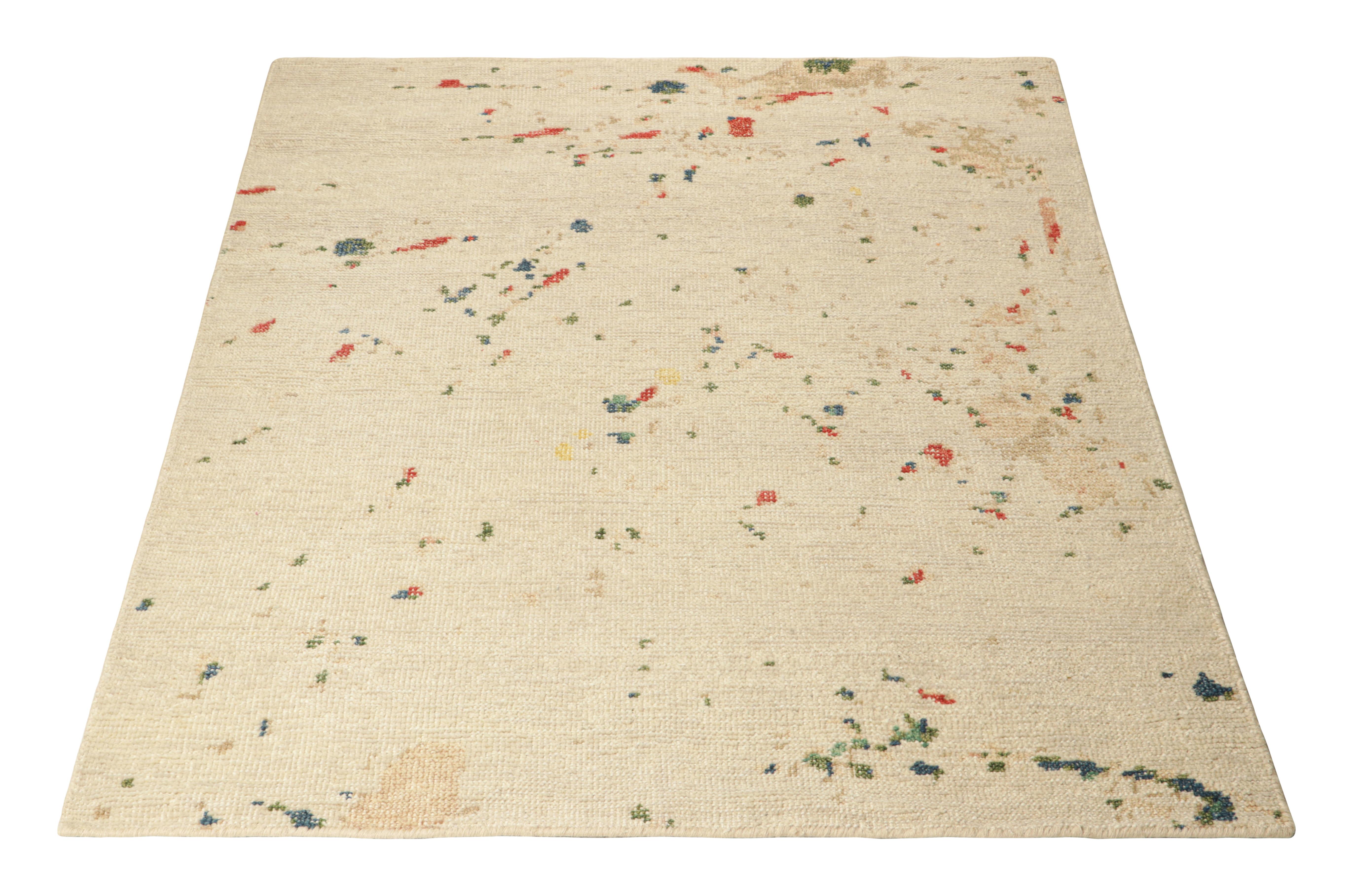 Rug & Kilim’s Modern Distressed Art Rug in White with Colorful Abstract Patterns In New Condition For Sale In Long Island City, NY