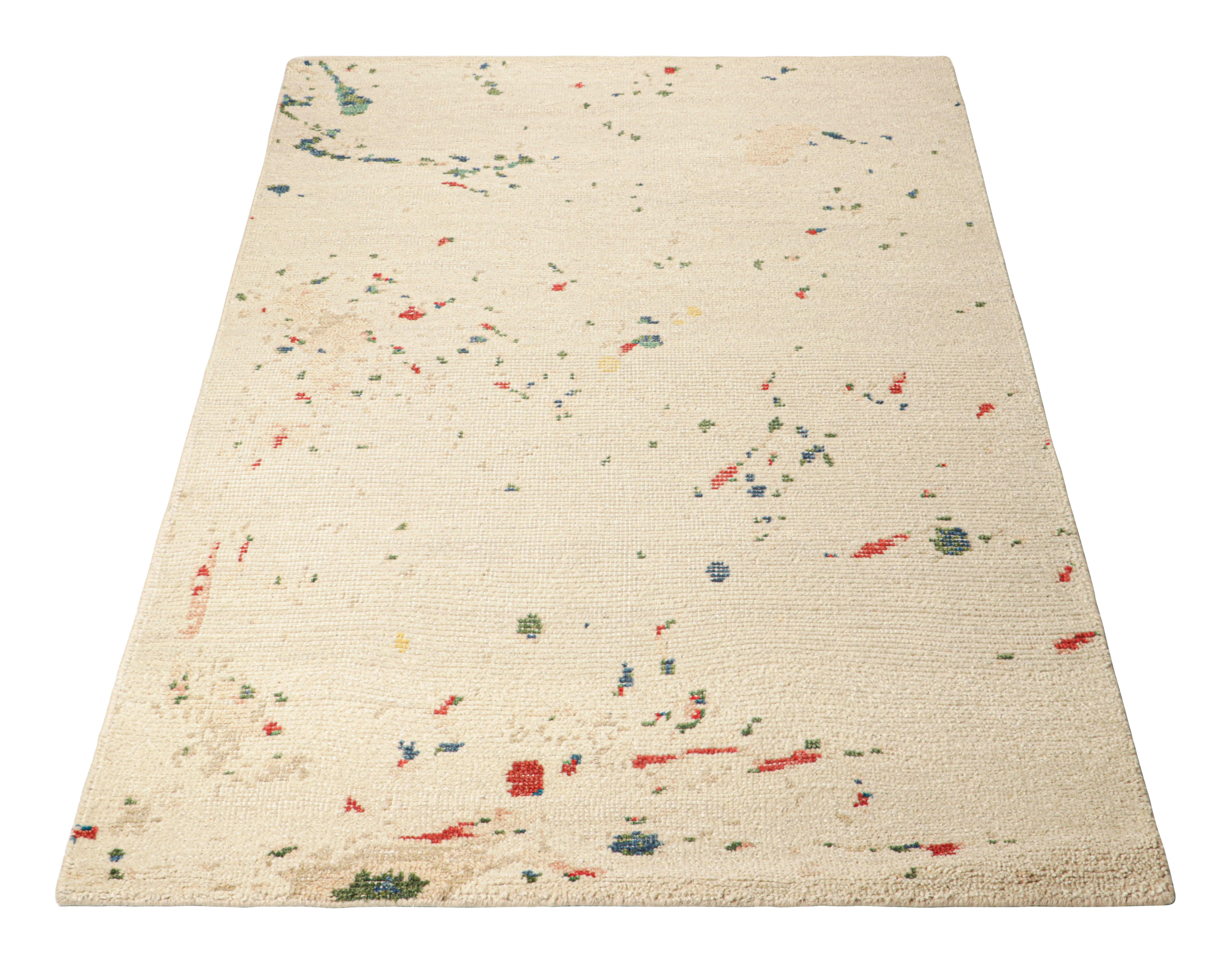 Rug & Kilim’s Modern Distressed Art Rug in White with Colorful Abstract Patterns In New Condition For Sale In Long Island City, NY