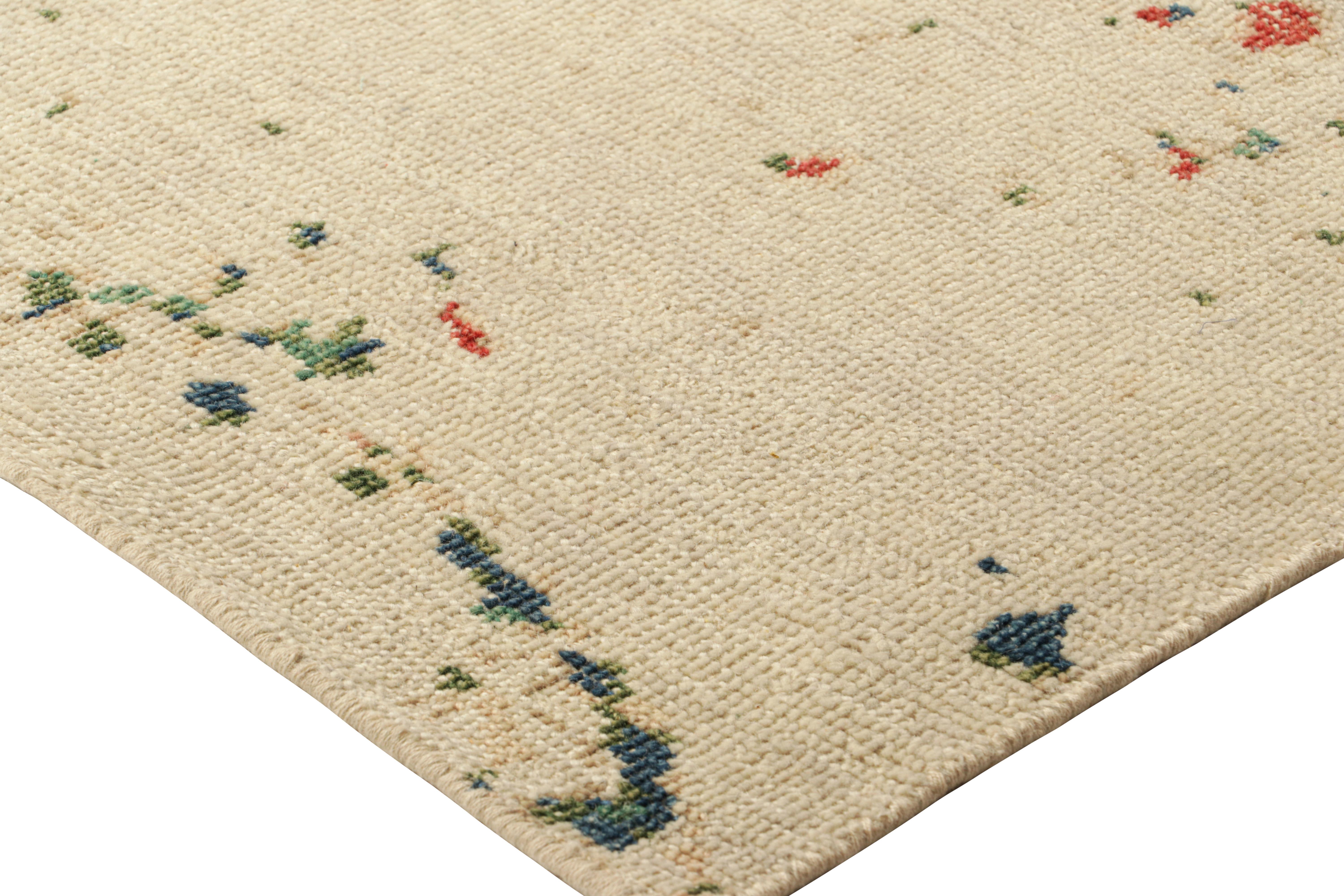 Contemporary Rug & Kilim’s Modern Distressed Art Rug in White with Colorful Abstract Patterns For Sale