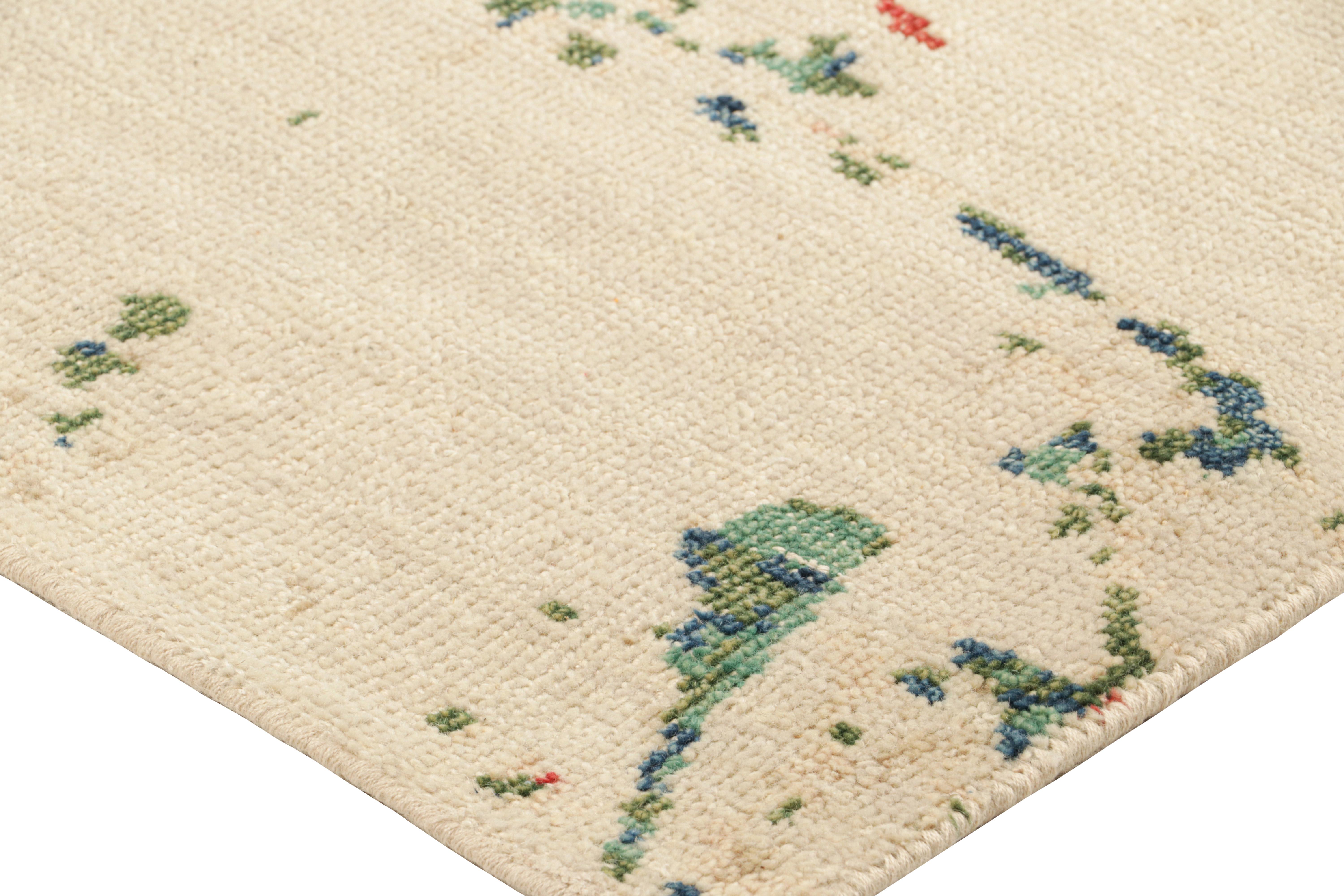 Contemporary Rug & Kilim’s Modern Distressed Art Rug in White with Colorful Abstract Patterns For Sale