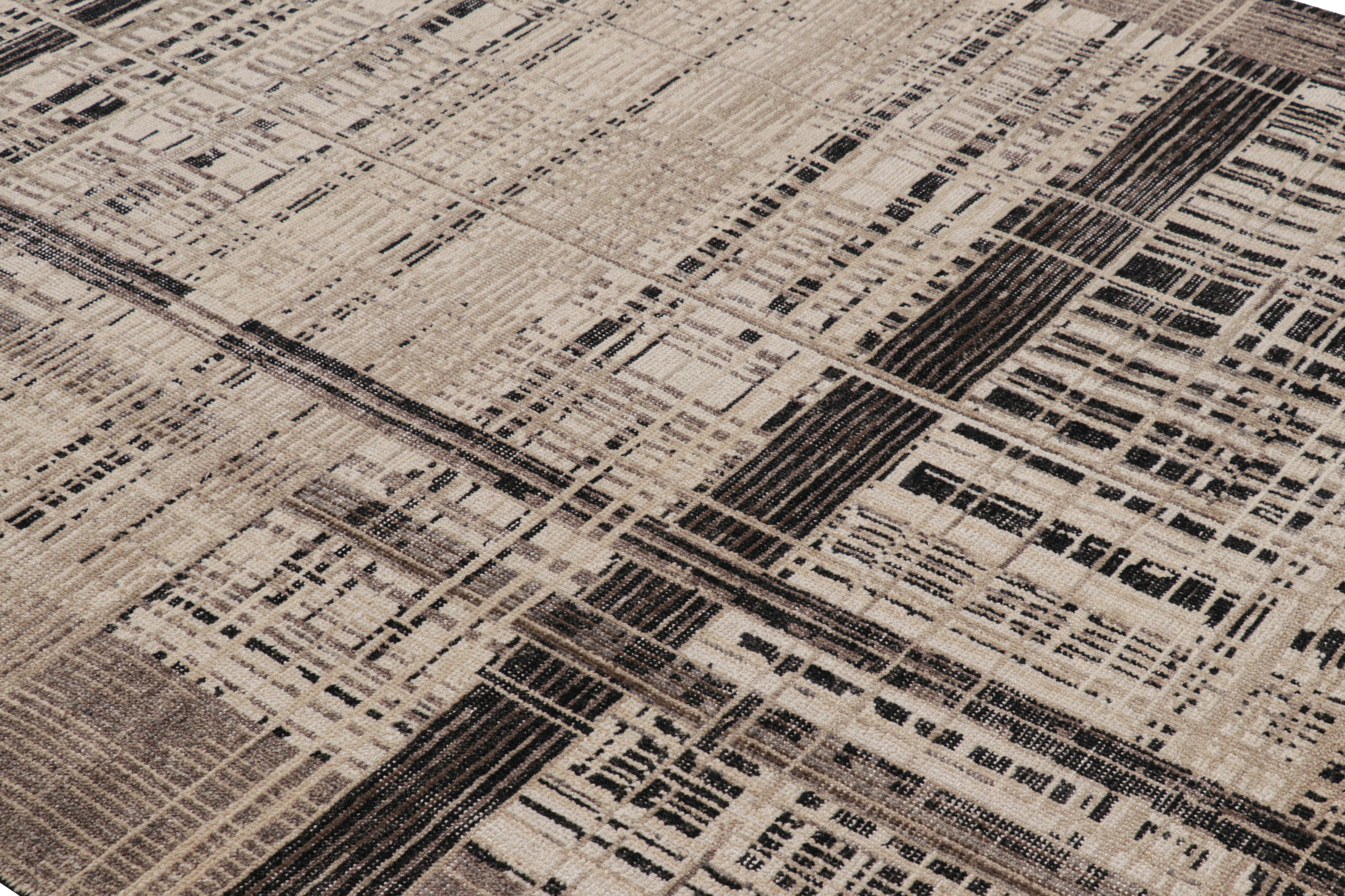 Annodato a mano in lana, questo tappeto moderno 6x9 originario dell'India, caratterizzato da motivi geometrici in un favoloso disegno a strisce sovrapposte, è un'entusiasmante aggiunta alla collezione Rug & Kilim. 

Sul design: 

Una nuova aggiunta