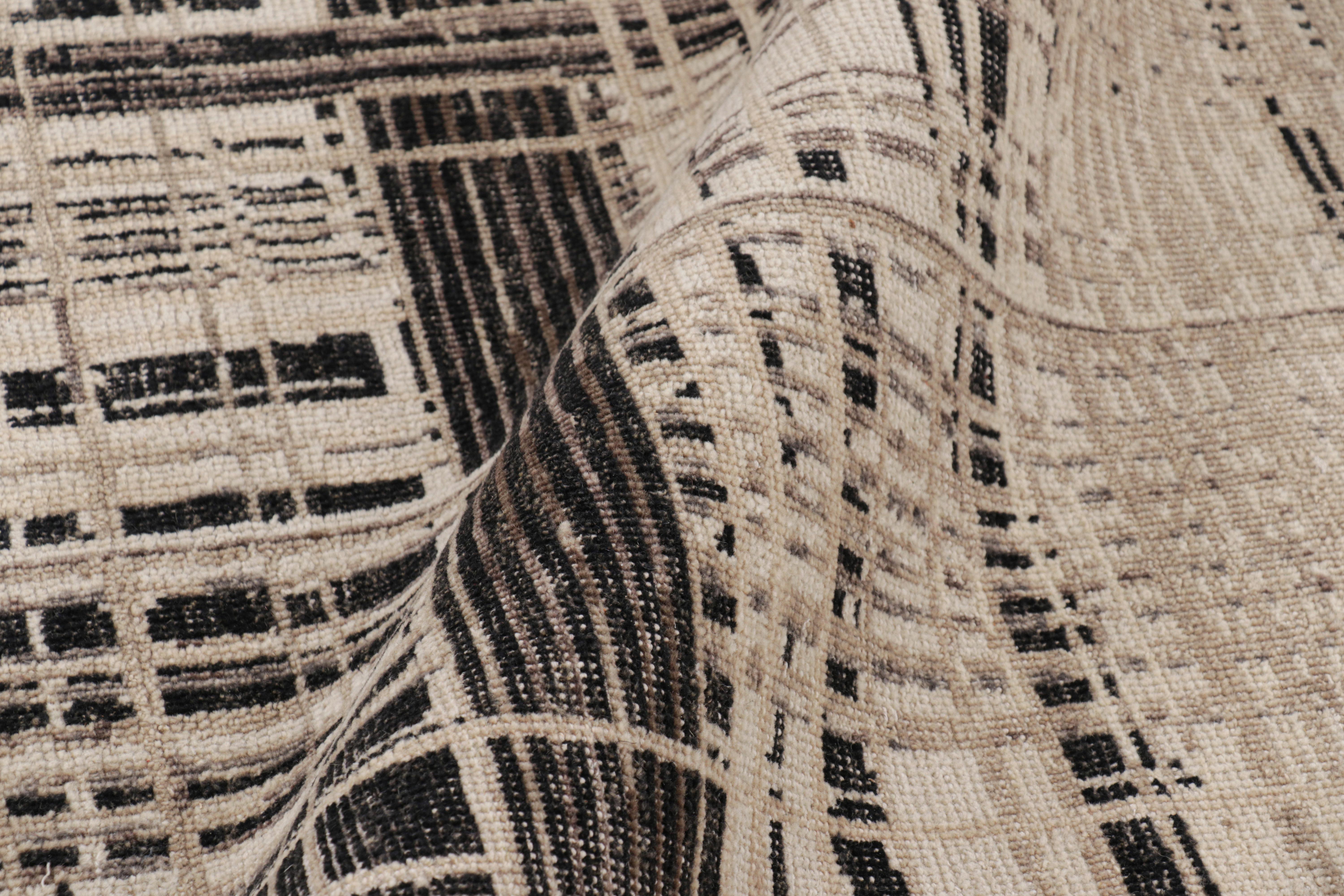 Indian Rug & Kilim’s Modern Distressed Geometric Rug in Beige/Brown White & Black Tones For Sale
