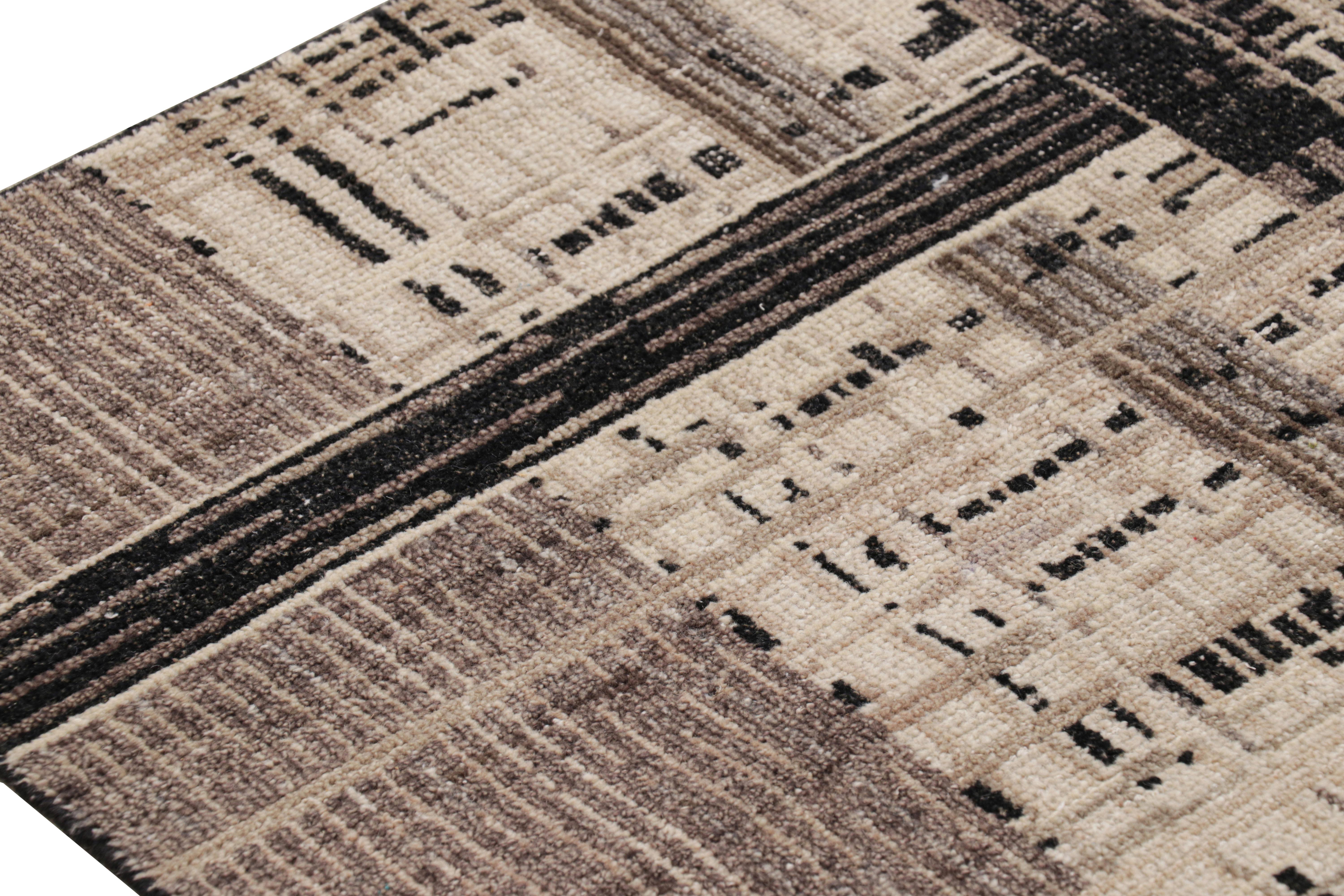 Contemporary Rug & Kilim’s Modern Distressed Geometric Rug in Beige/Brown White & Black Tones For Sale