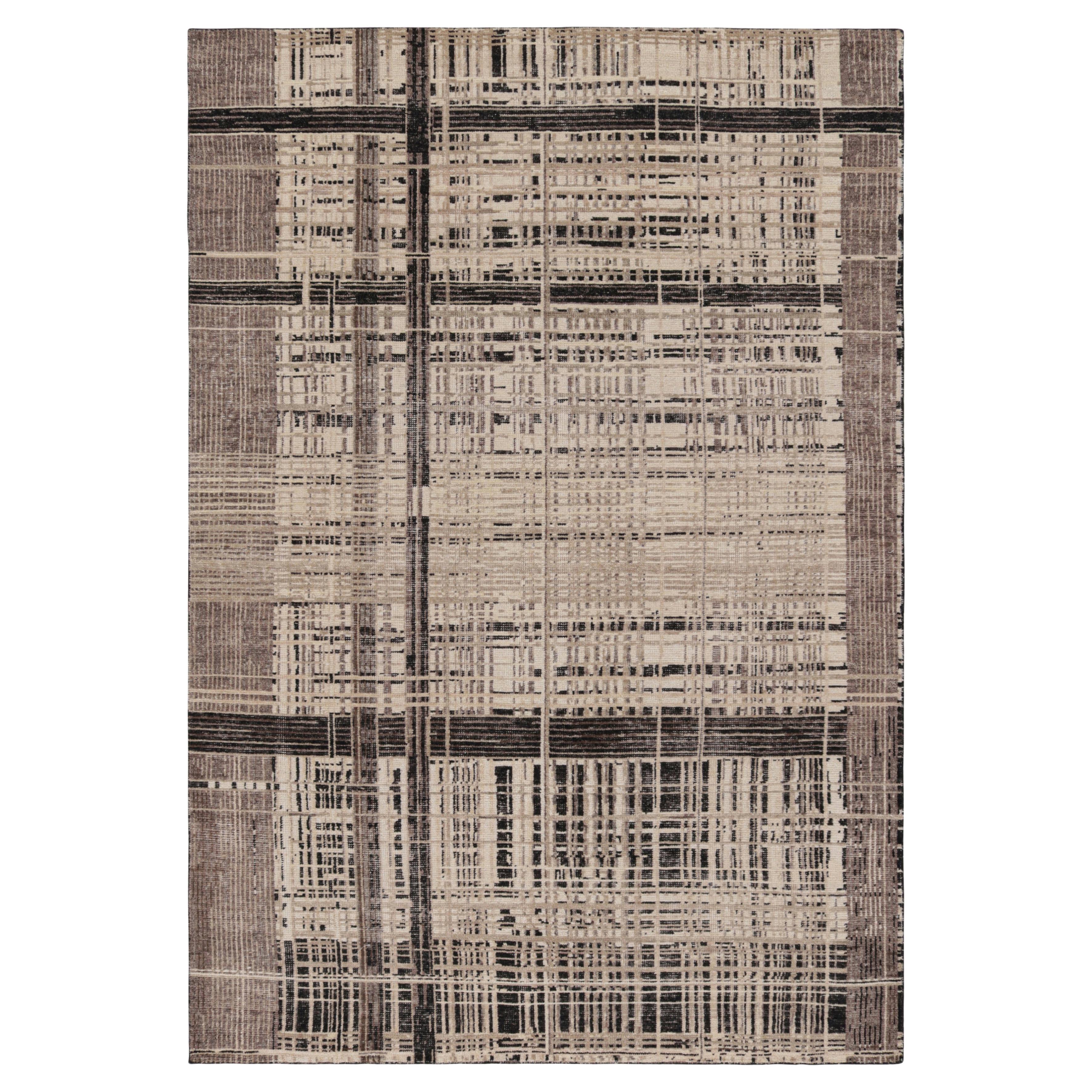 Rug & Kilim’s Modern Distressed Geometric Rug in Beige/Brown White & Black Tones For Sale