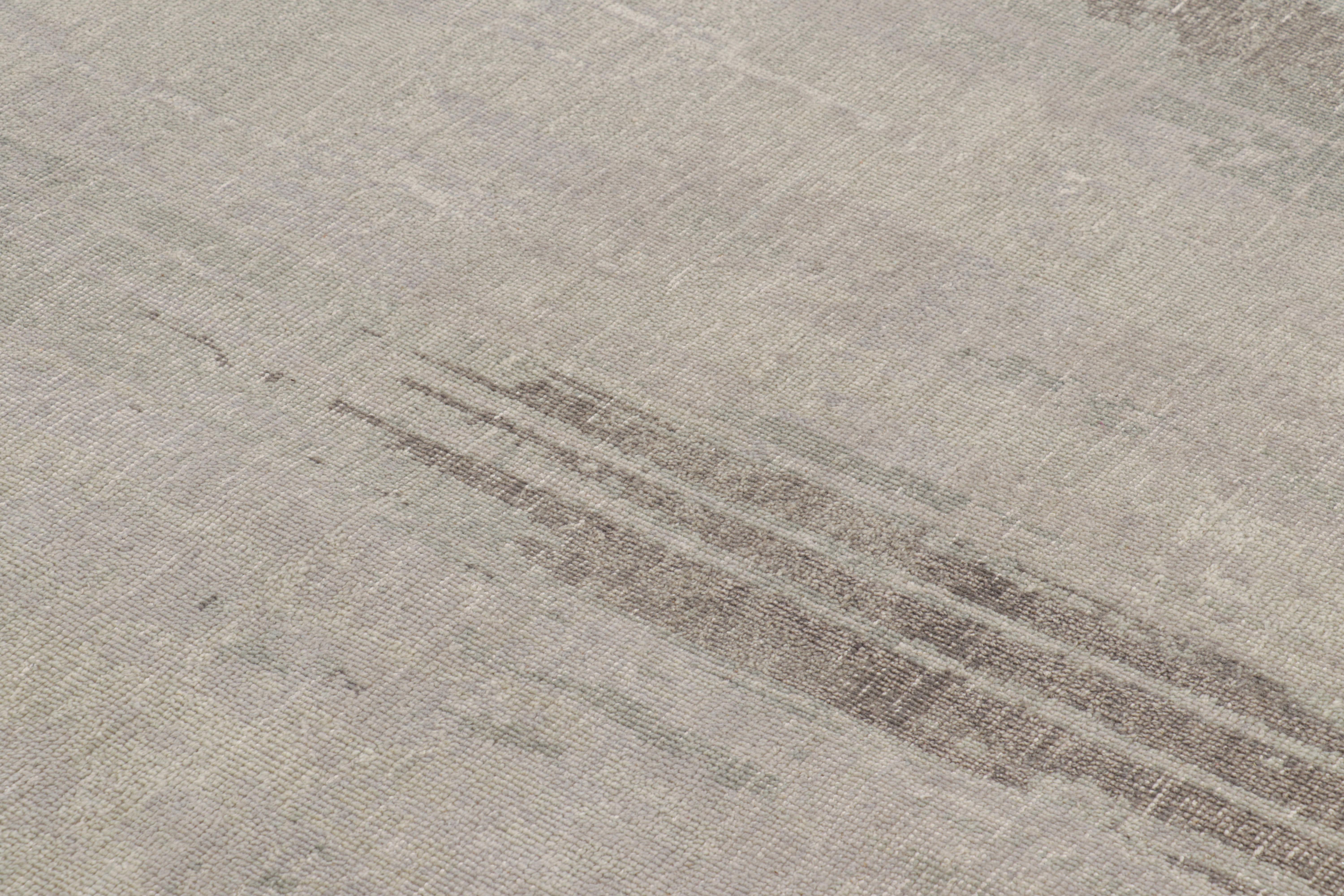 Indian Rug & Kilim’s Modern Distressed Rug in Gray with Abstract Minimalist Patterns For Sale