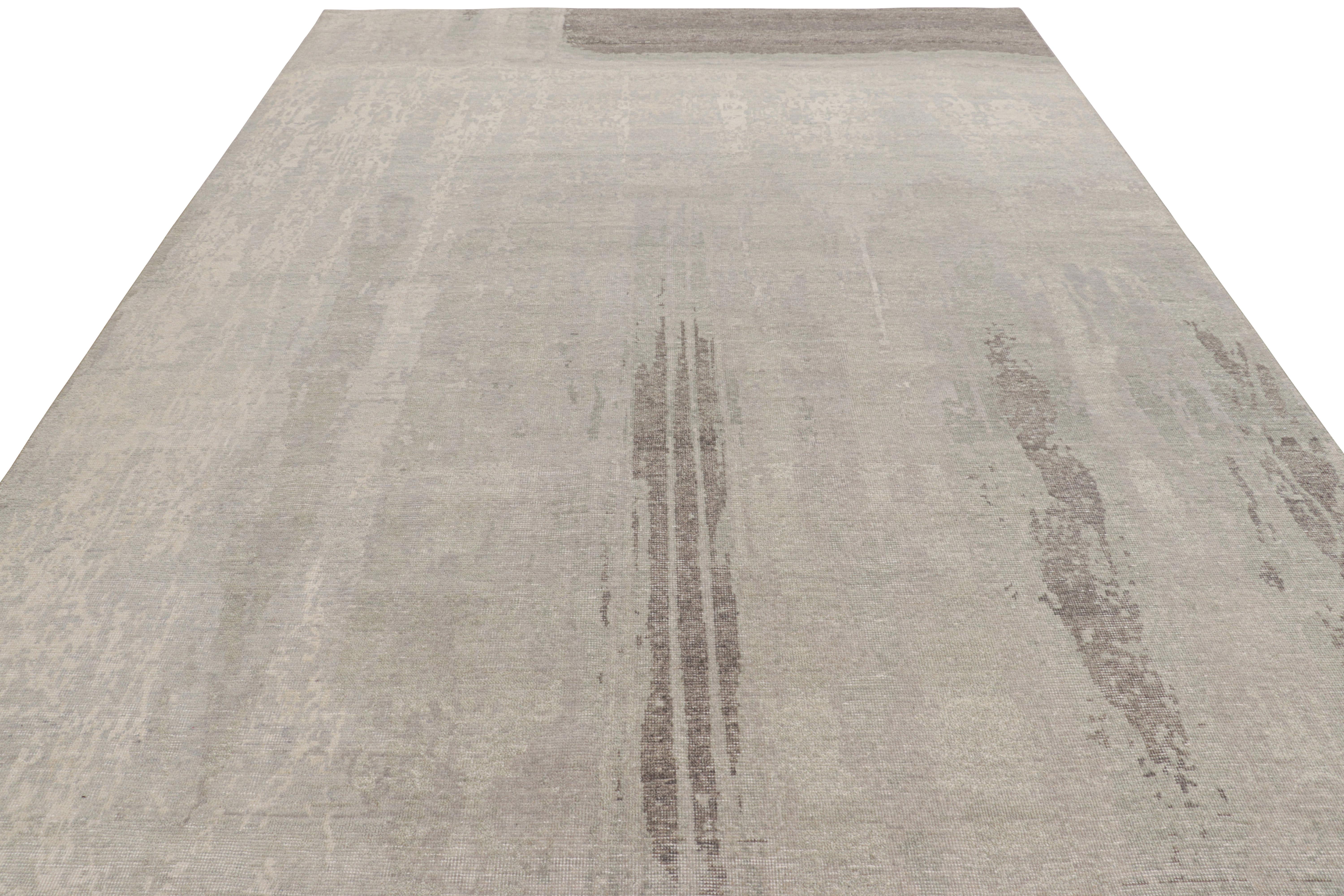 Hand-Knotted Rug & Kilim’s Modern Distressed Rug in Gray with Abstract Minimalist Patterns For Sale