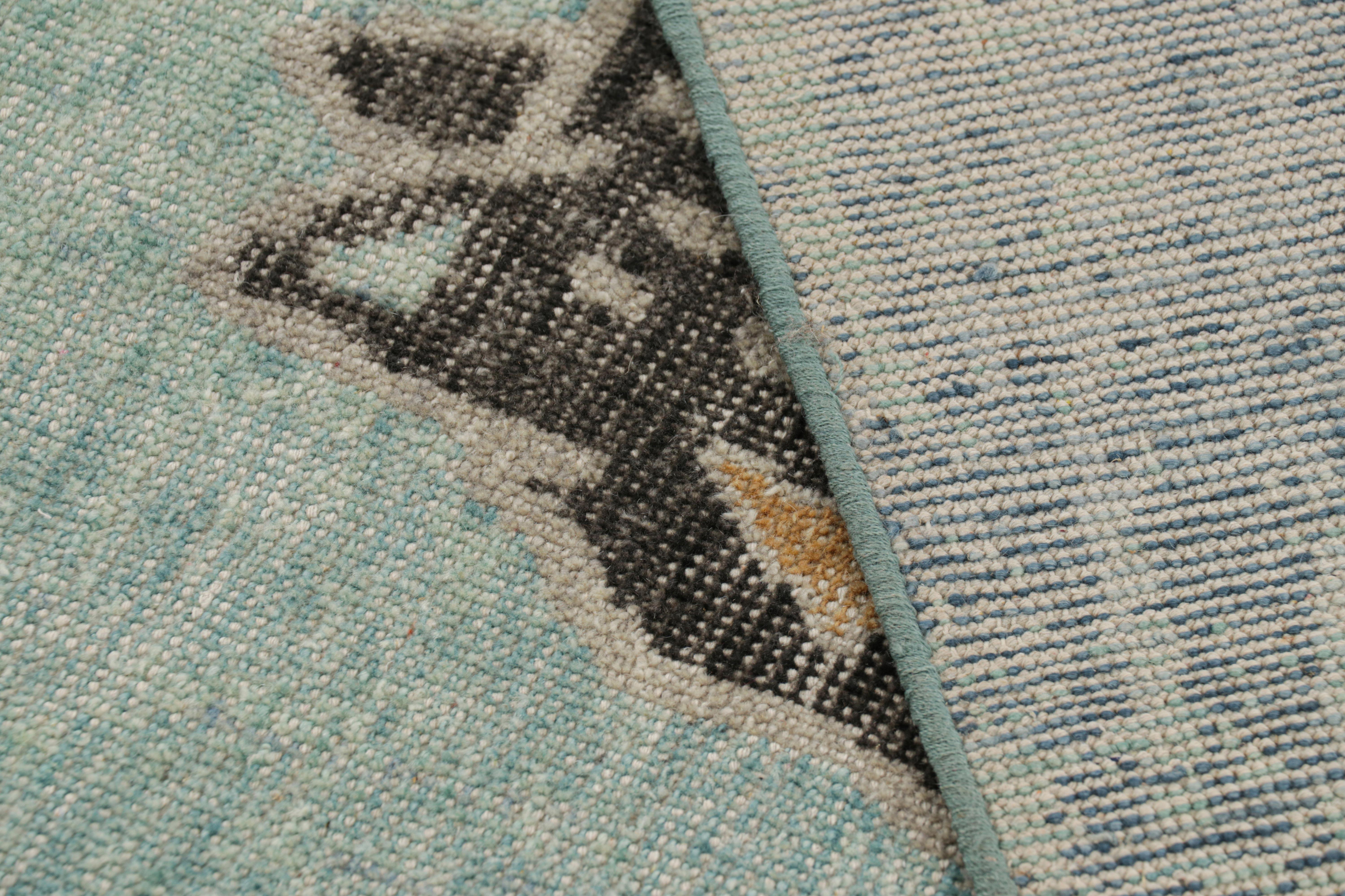 Rug & Kilim’s Modern Distressed Rug in Green and Blue with Leopard Pictorial For Sale 1