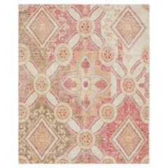 Rug & Kilim’s Modern Distressed Rug with Red, Green, Gold, White Trellises