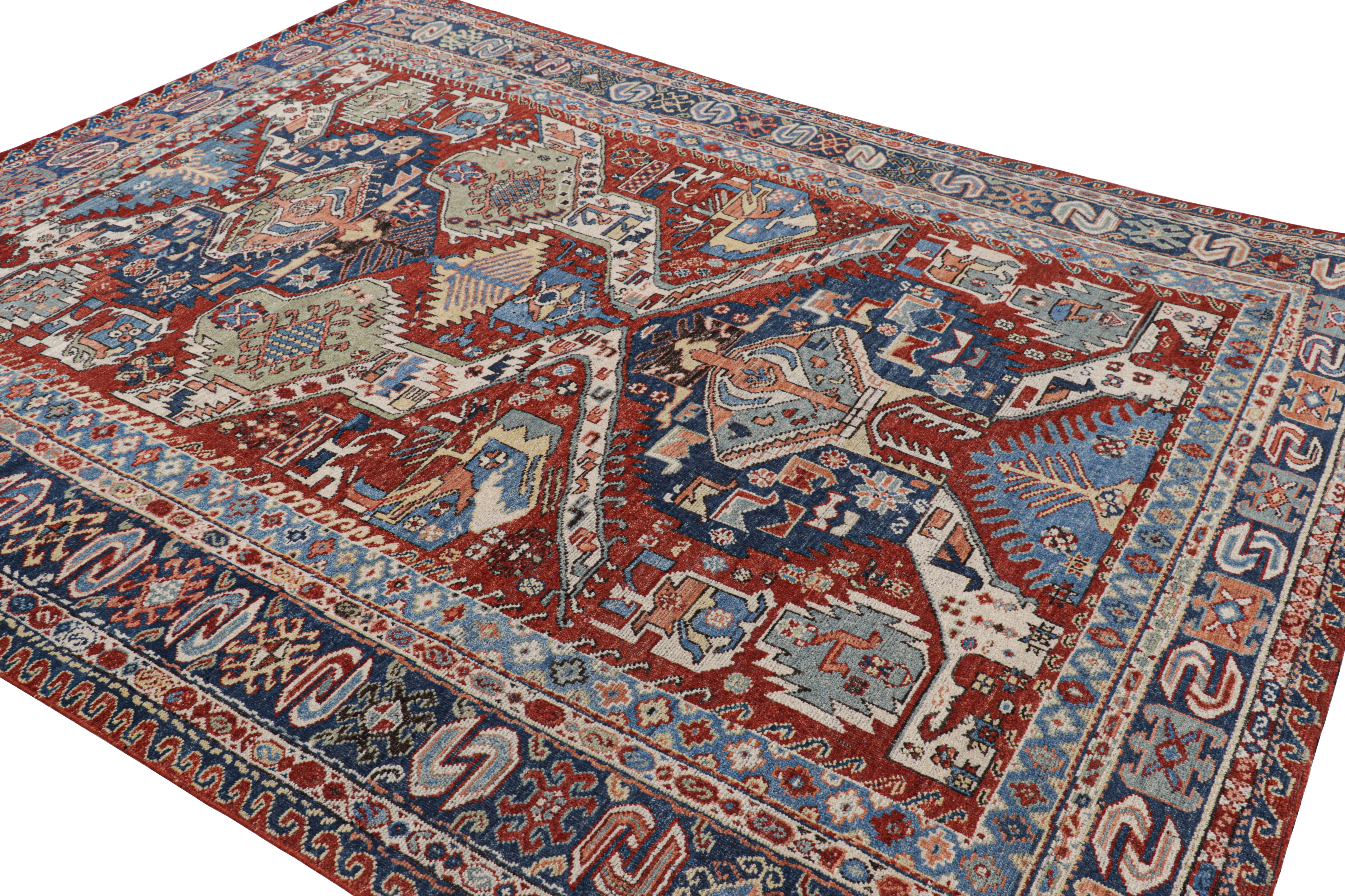 Il moderno tappeto Dragon Soumak di Rug & Kilim con motivi geometrici rossi e blu In condizioni Nuovo in vendita a Long Island City, NY