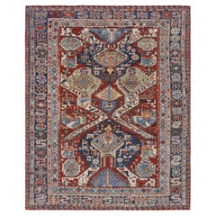 Rug & Kilim’s Modern Dragon Soumak Rug with Red and Blue Geometric Patterns