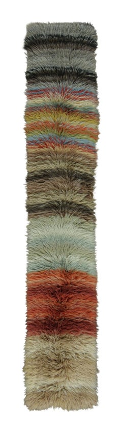 Rug & Kilim’s Modern Extra-Long Shag Runner, Polychromatic Geometric Stripes