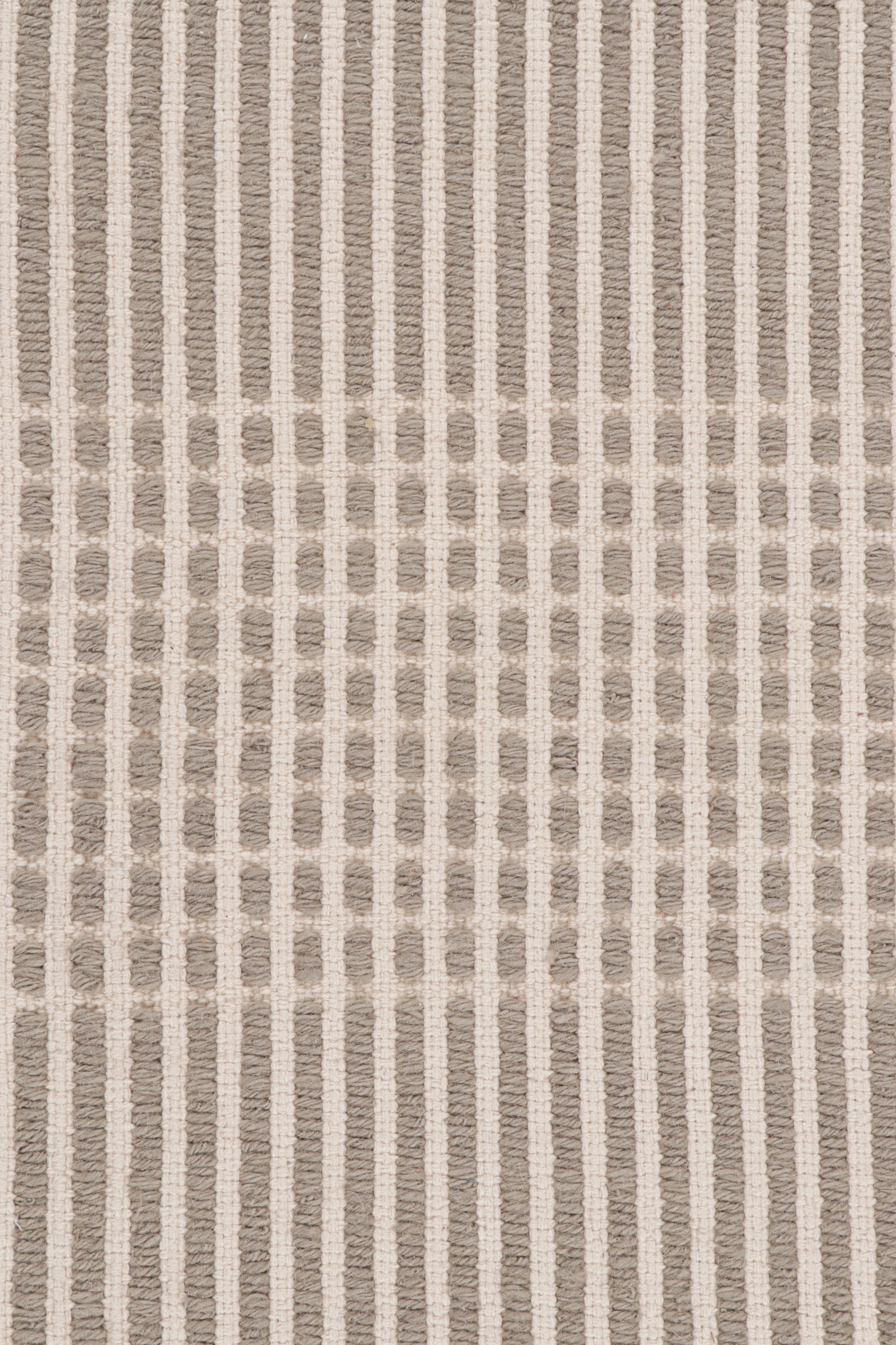 Indian Rug & Kilim's Modern Flat-Weave Beige Brown Geometric Striped Pattern For Sale