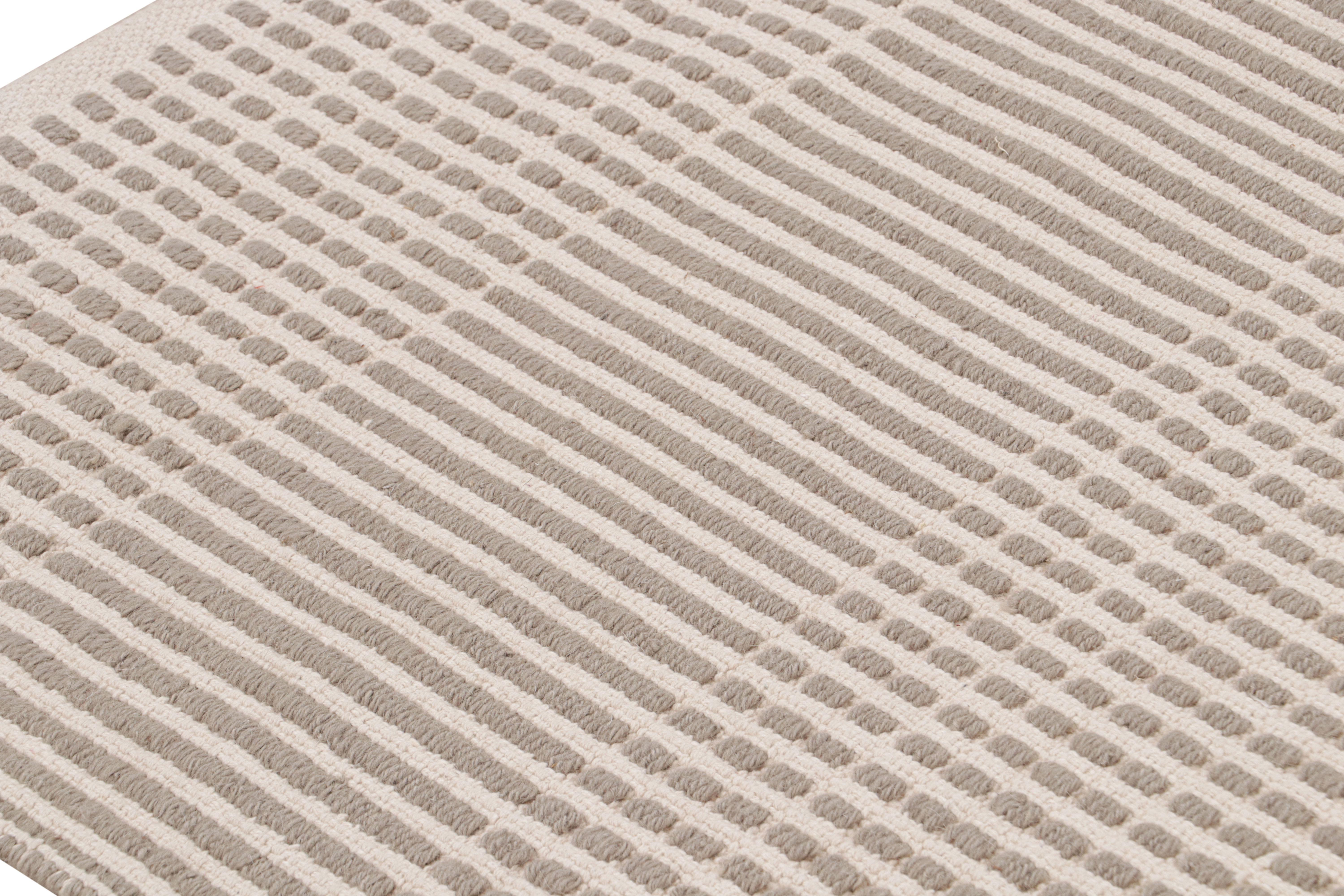 Contemporary Rug & Kilim's Modern Flat-Weave Beige Brown Geometric Striped Pattern For Sale