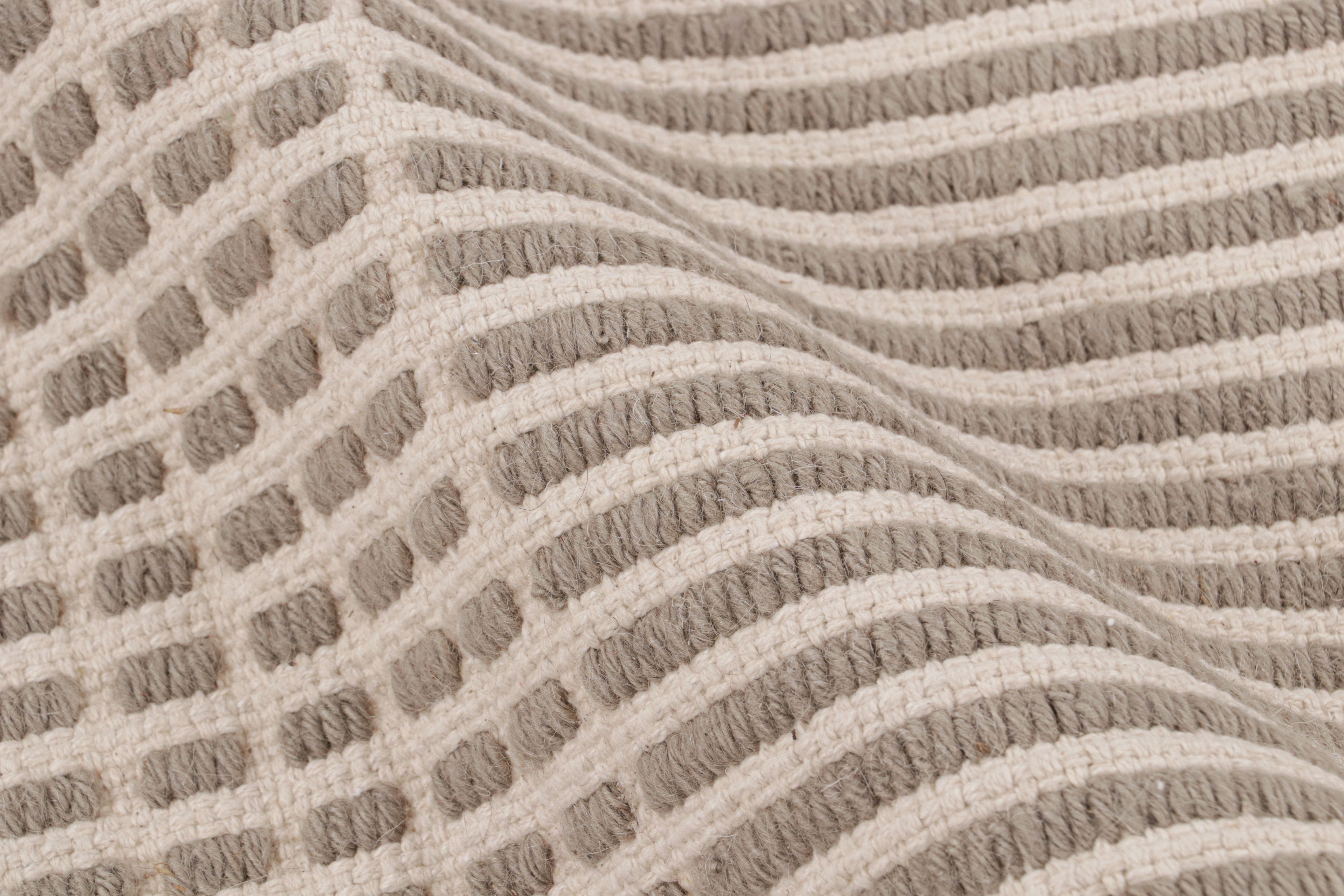 Wool Rug & Kilim's Modern Flat-Weave Beige Brown Geometric Striped Pattern For Sale