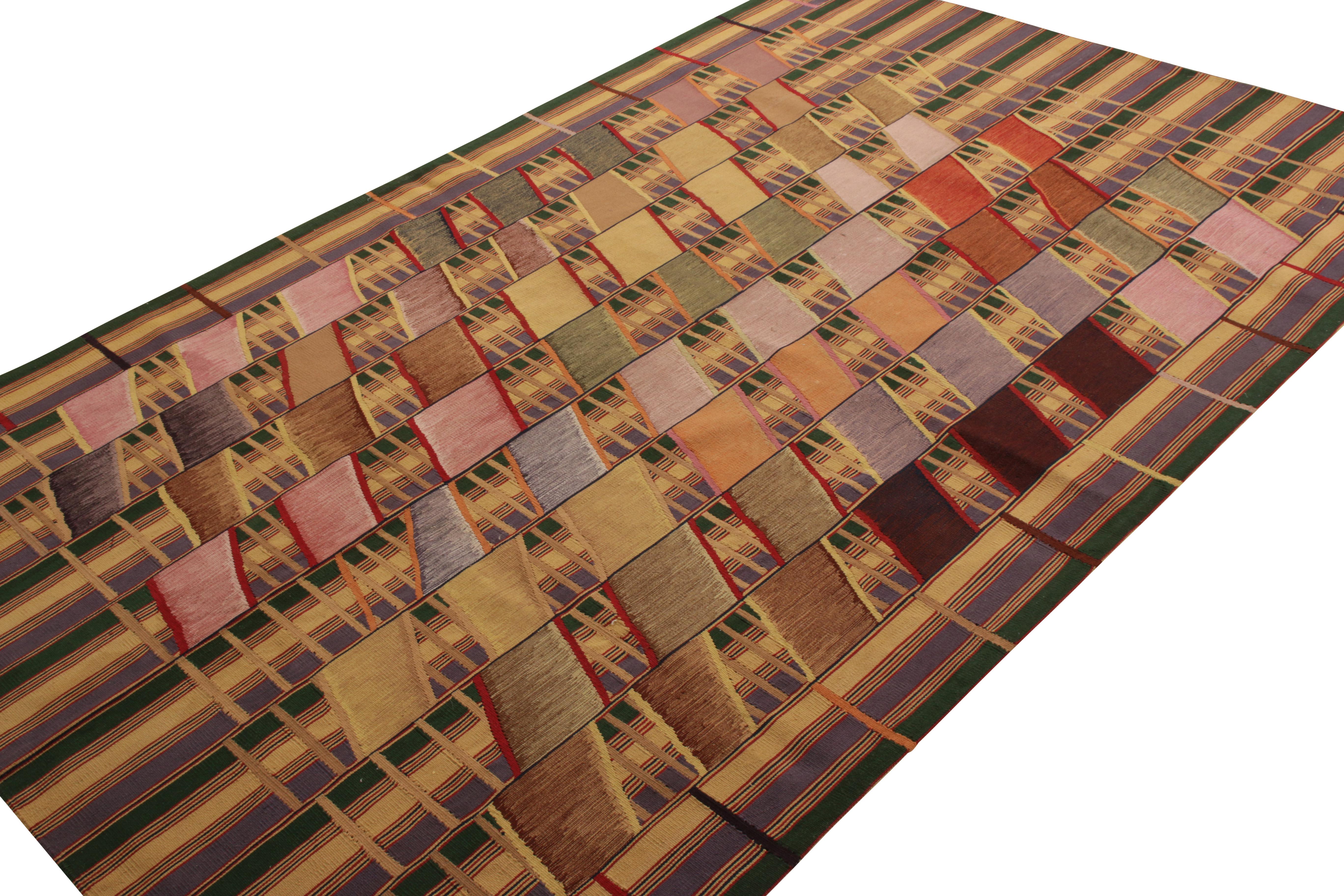 Alfombra moderna de tejido plano Rug & Kilim en diseño Art Decó de alfombras kilim beige-marrón Chino en venta