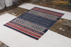 Rug & Kilim's Modern Flat-Weave Rug in Blue and Red Striped Kilim Rug Design