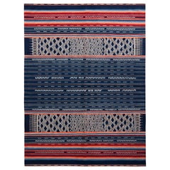 Rug & Kilim's Modern Flat-Weave Rug in Blau und Rot gestreiftes Kilim-Teppichdesign