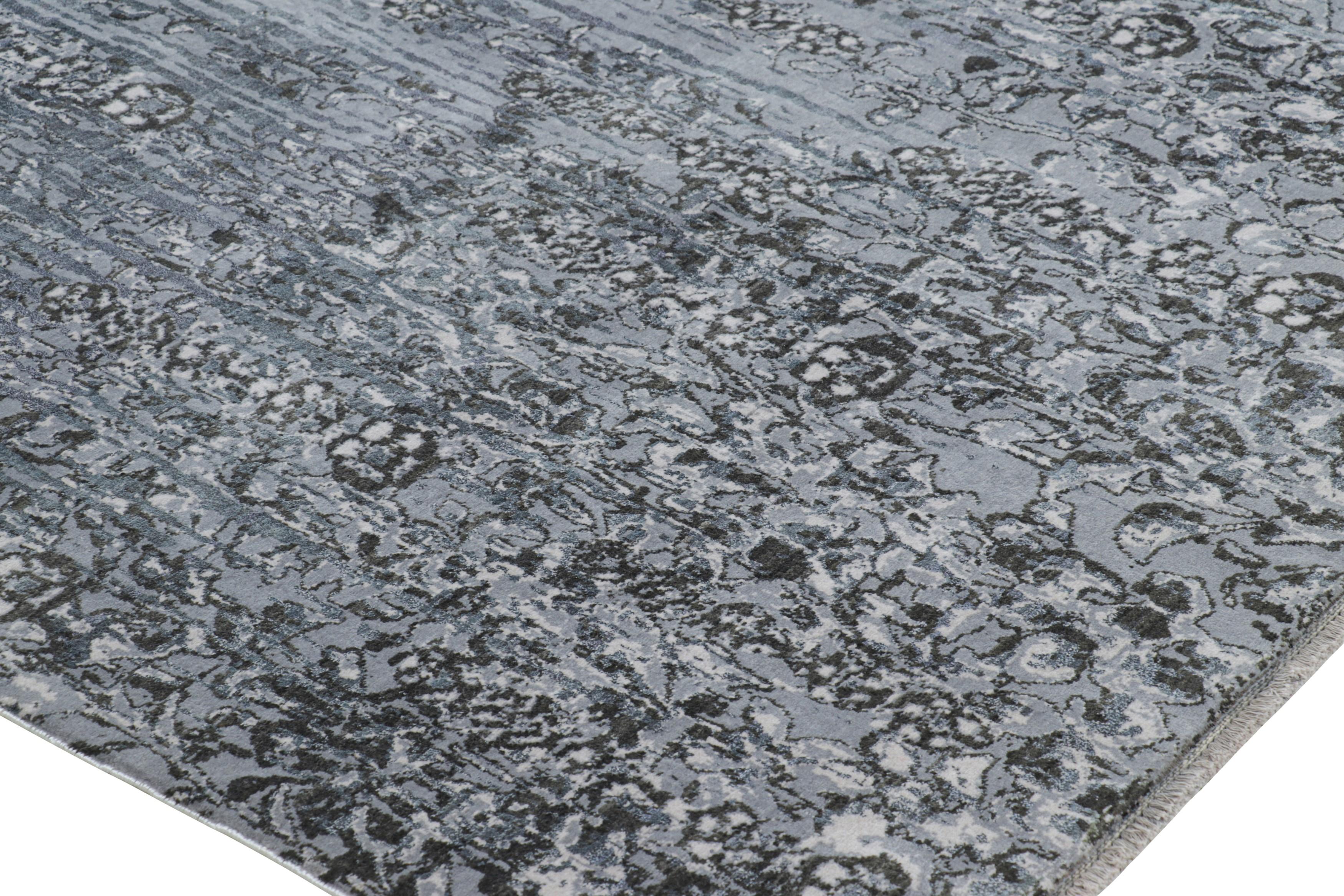 Modern Rug & Kilim’s Abstract Floral Rug In Tones Of Gray And Black “Shakaviz” For Sale