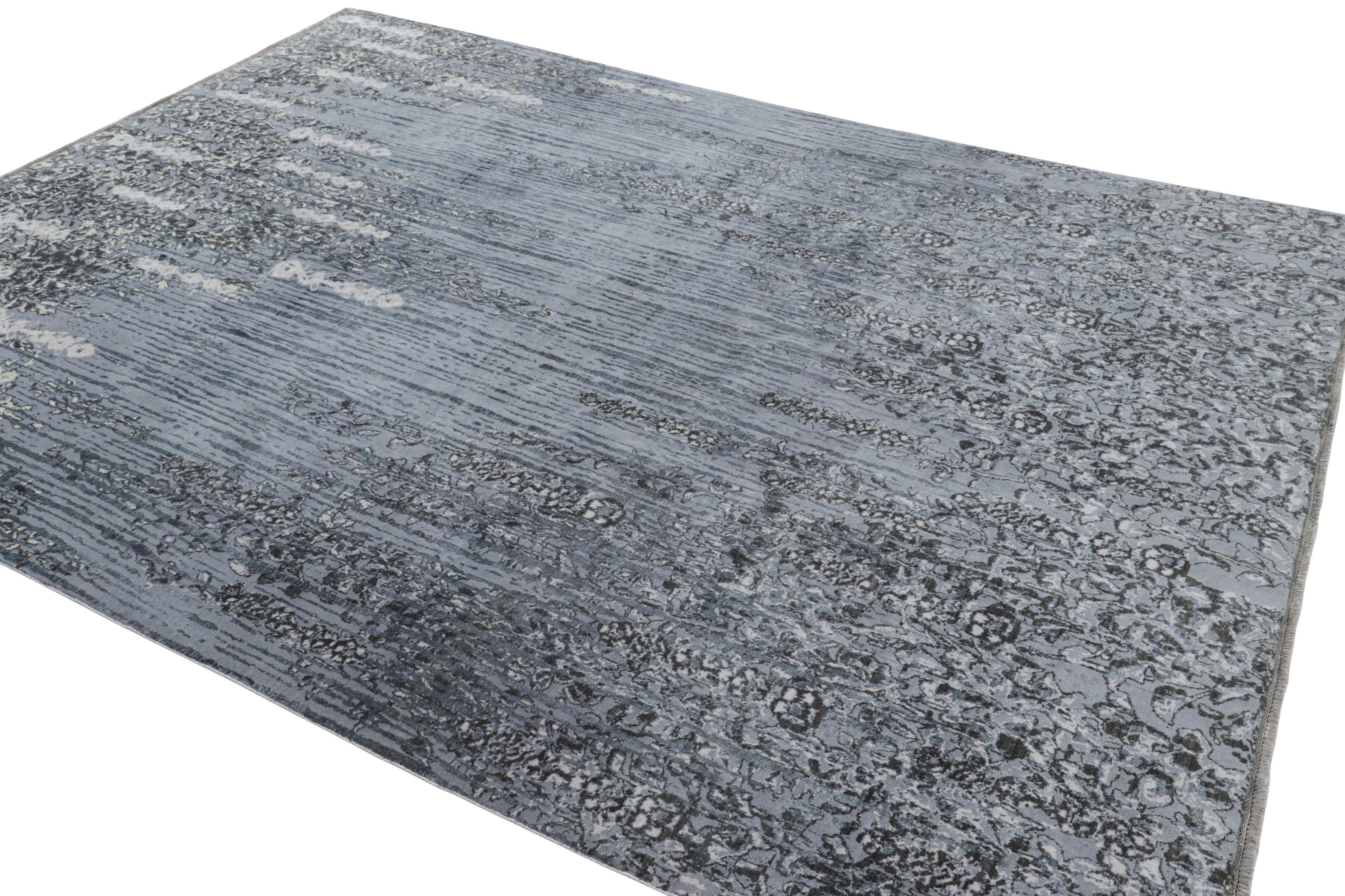 Hand-Knotted Rug & Kilim’s Abstract Floral Rug In Tones Of Gray And Black “Shakaviz” For Sale