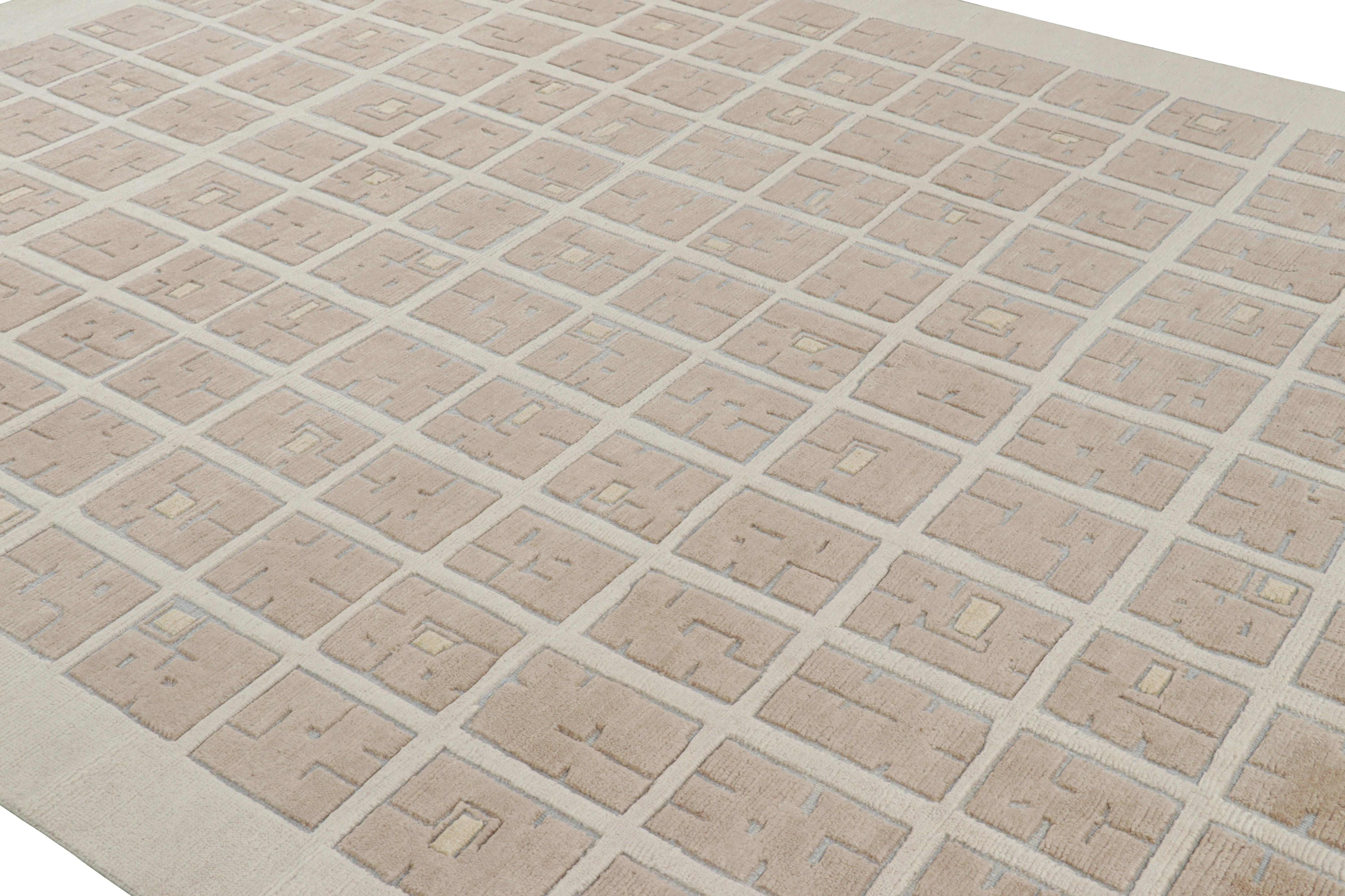 Annodato a mano in lana, questo tappeto moderno 9x12 è una nuova aggiunta alla collezione di tappeti French Art Deco di Rug & Kilim: un'ode contemporanea allo stile moderno degli anni '20, con disegni geometrici nello stile di un pezzo d'epoca di
