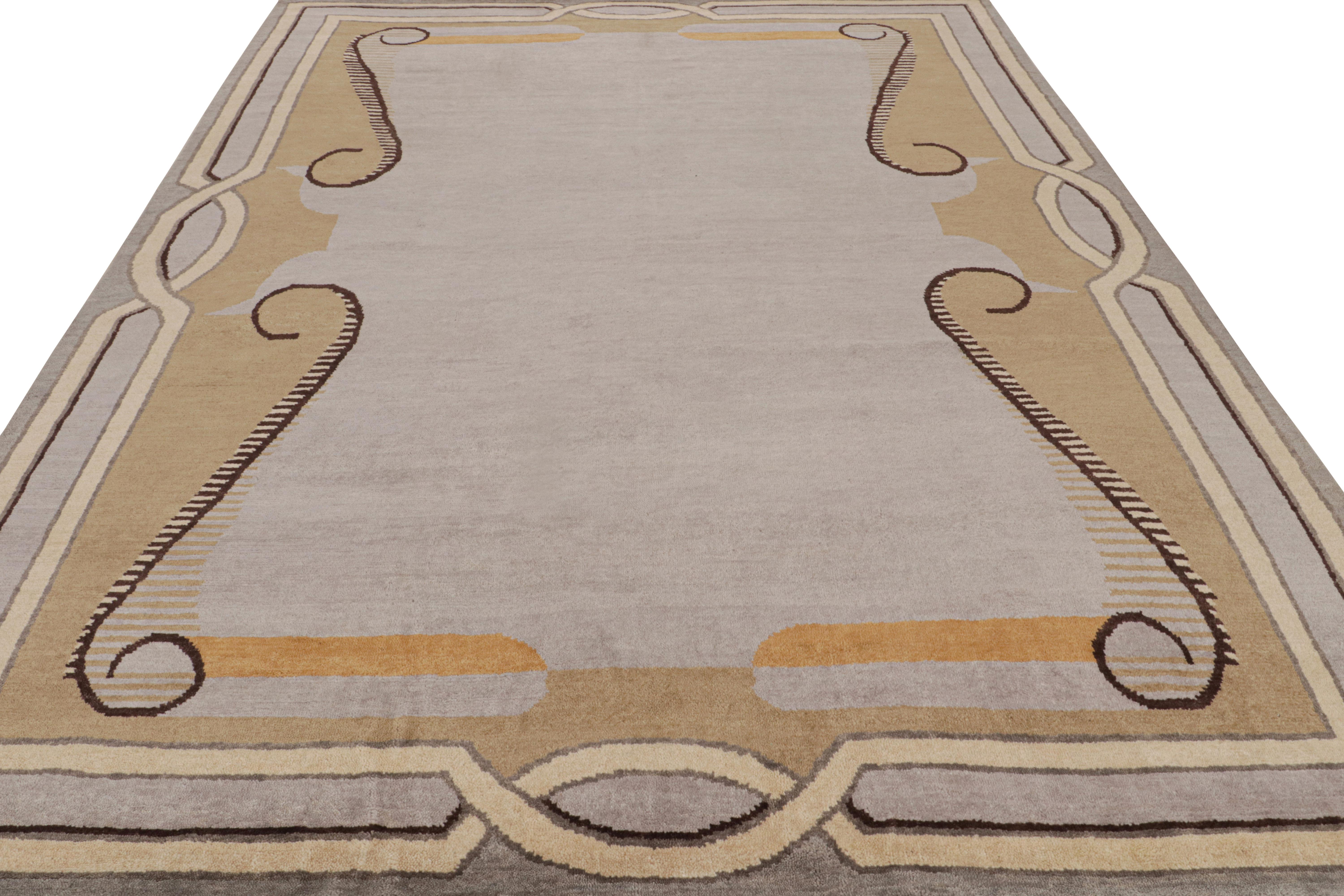 Indian Rug & Kilim’s Modern French Art Deco Style Rug in Gray with Geometric Pattern For Sale