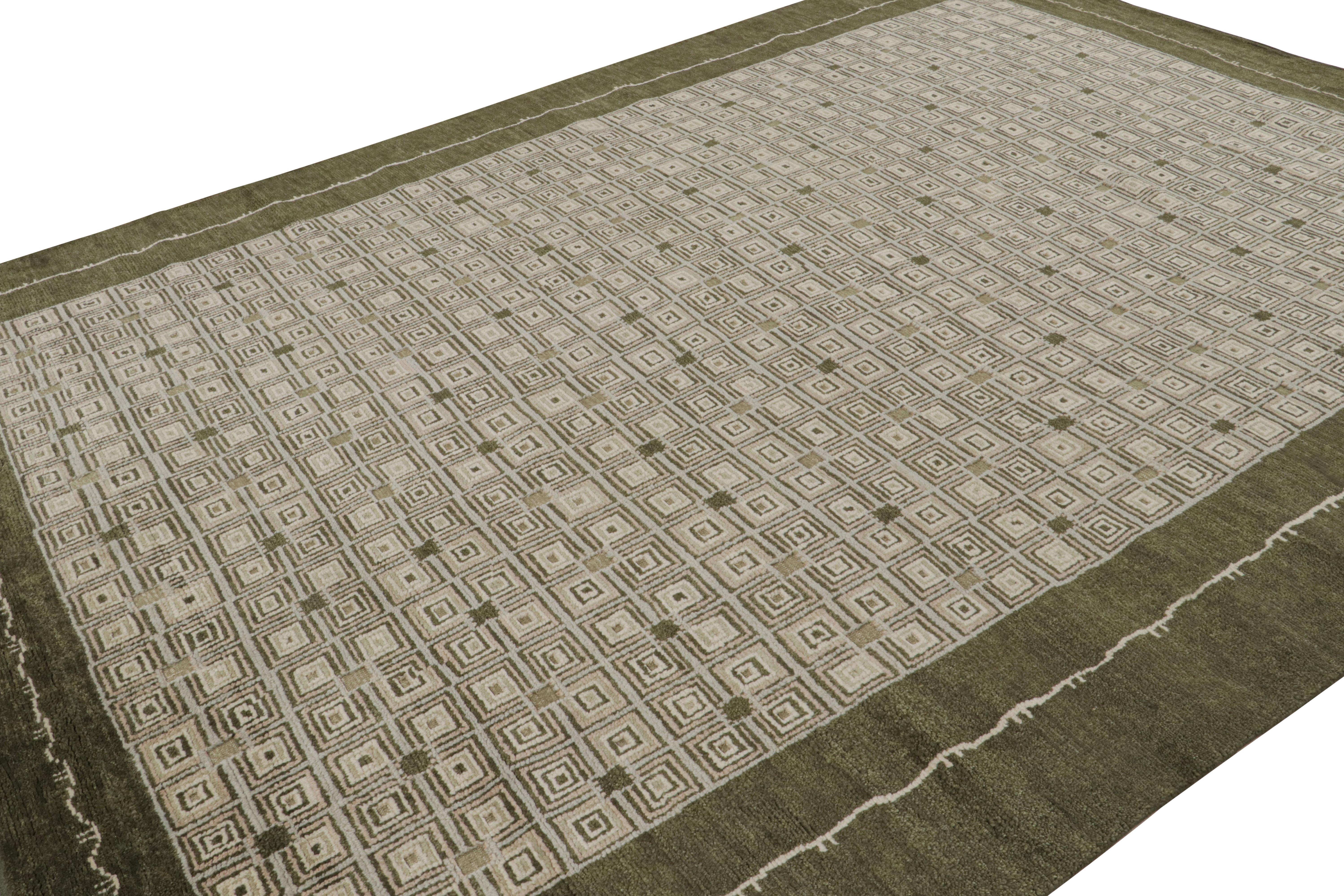 Noué à la main en laine, ce tapis moderne 9x12 de Rug & Kilim est un nouvel ajout à la ligne de tapis Art déco français. Son design s'inspire du Design Modern des pièces d'époque européennes des années 1920.  

Sur le Design : 

Sur ce tapis, les