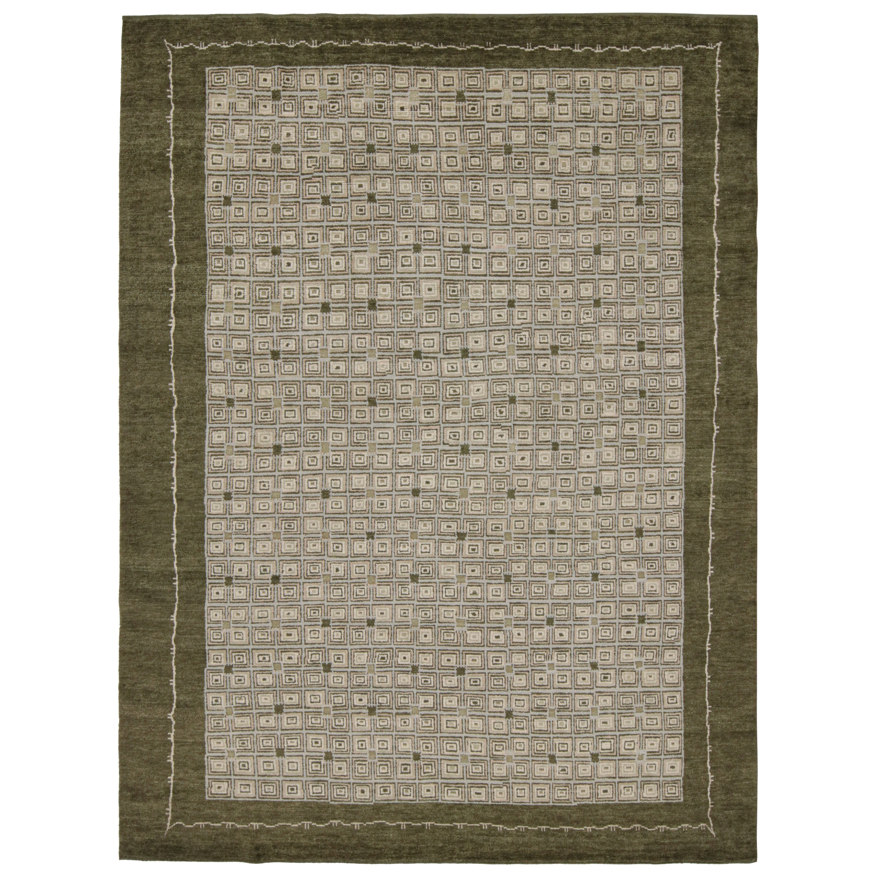 Rug & Kilim - Tappeto moderno in stile Art Deco francese in verde con motivo geometrico in vendita