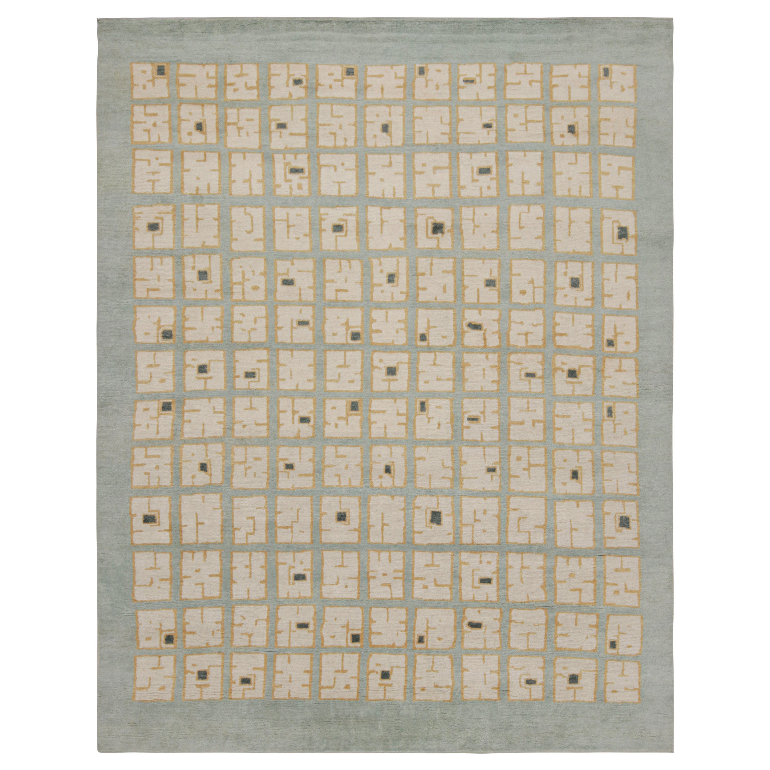 Rug & Kilim's Moderner französischer Teppich im Art Déco-Stil in Himmelblau mit geometrischem Muster