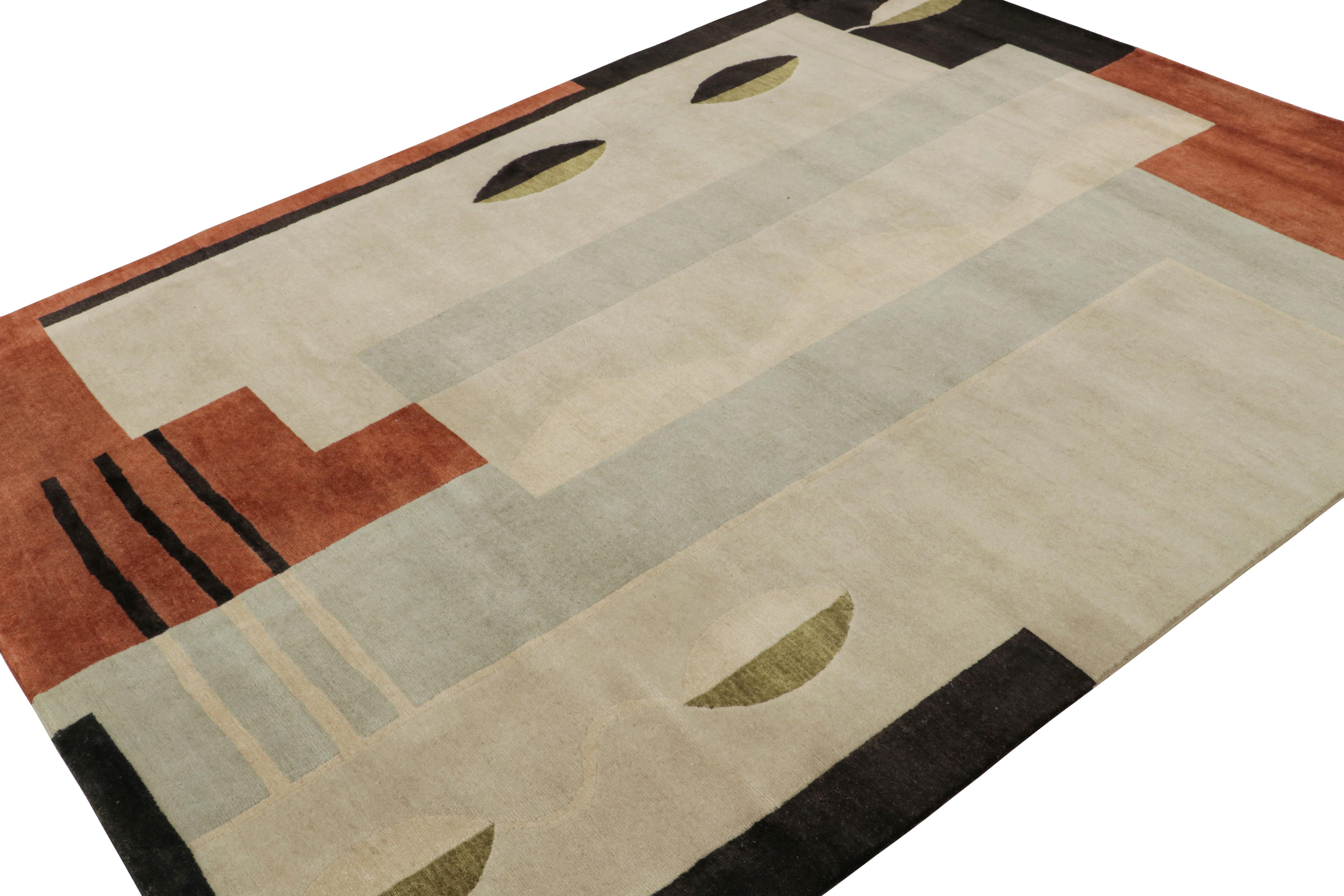 Hand-knotted in wool and silk, this 6x8 modern rug by Rug & Kilim is a new addition to the French Art Deco rug line. Its design is inspired by the works of Sir Francis Bacon.  

On the Design: 

This particular design enjoys geometric patterns in