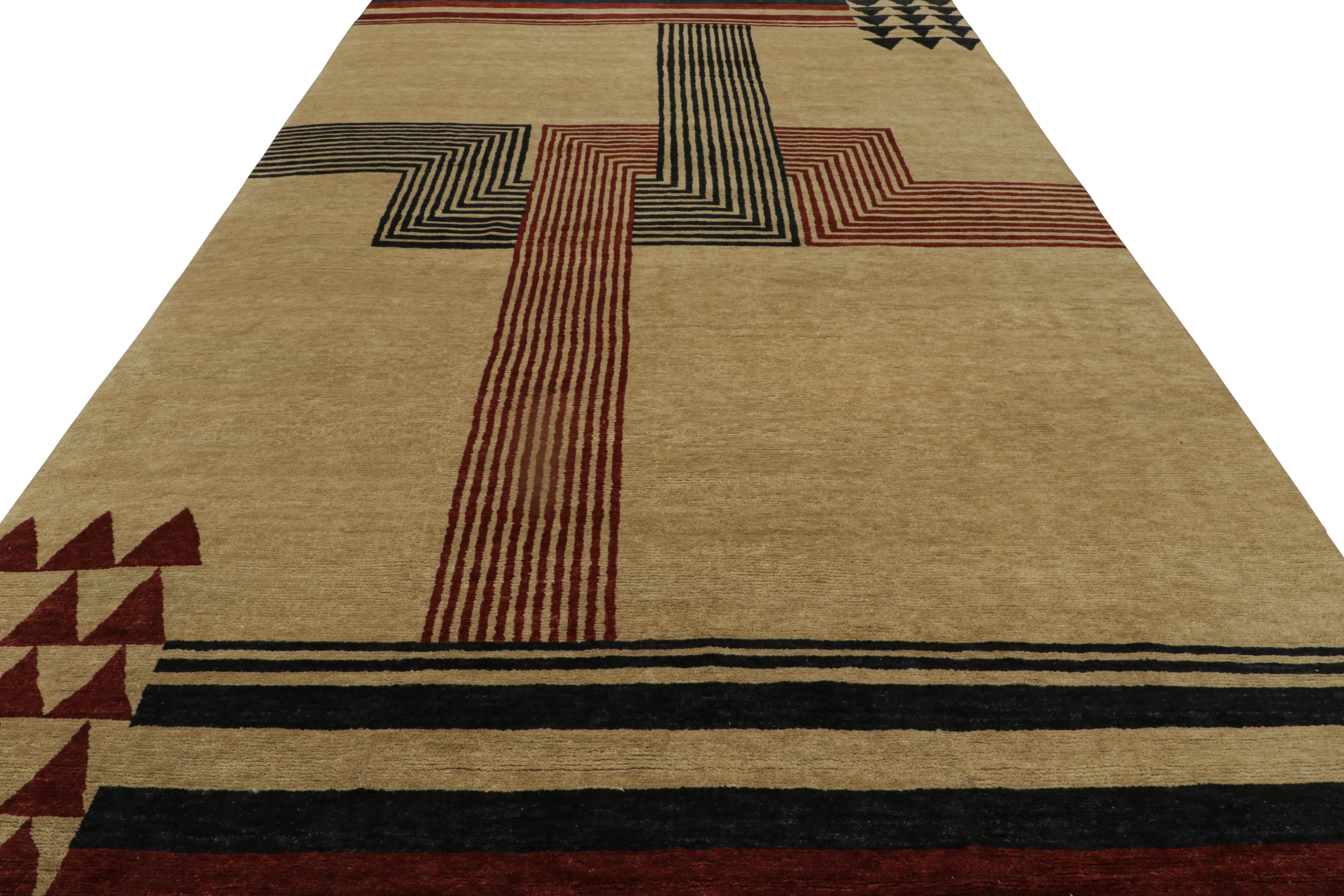 Indian Rug & Kilim’s Modern French Art Deco Style Rug with Rectilinear Geometric For Sale