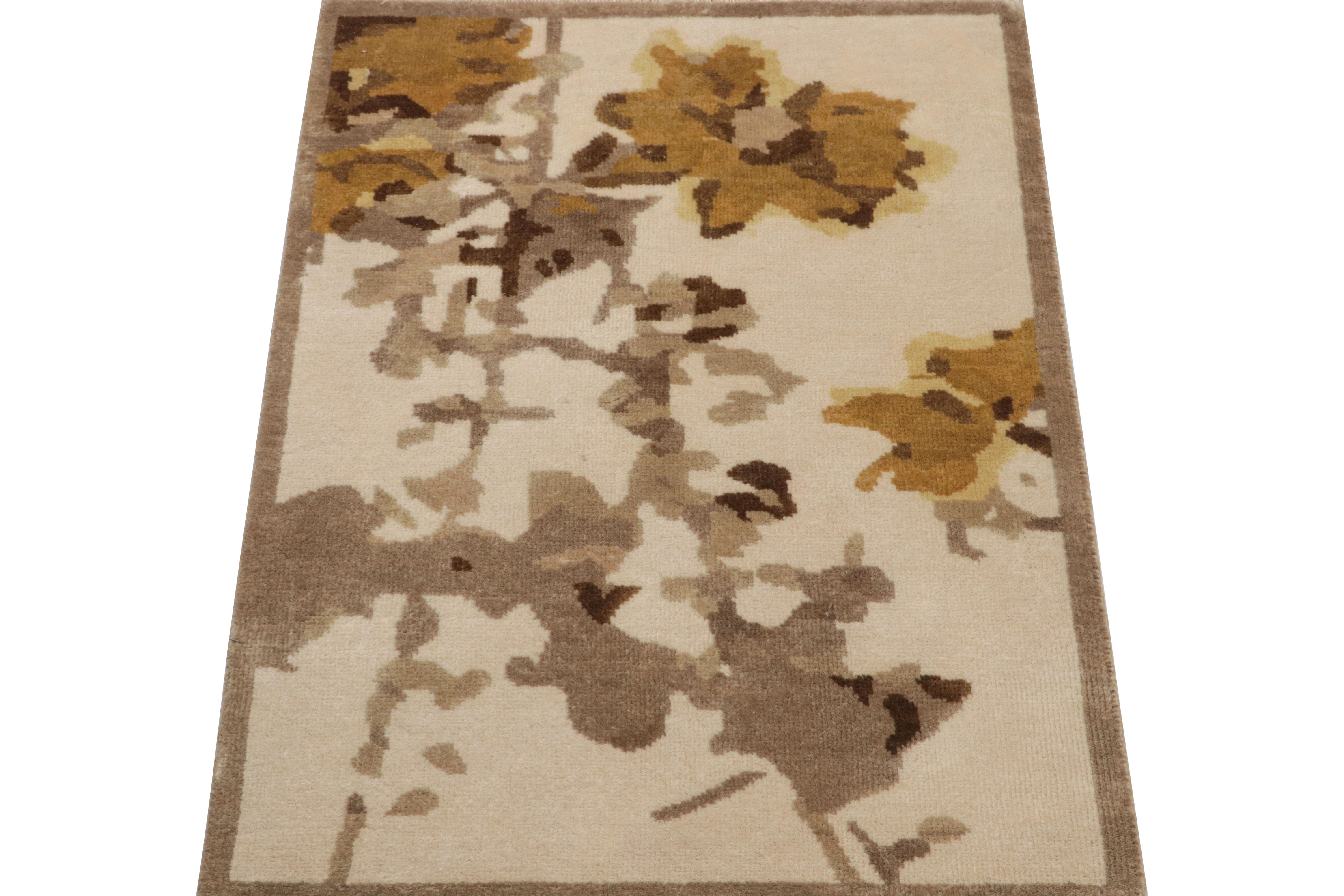 Hand-knotted in wool, this 2x3 modern rug by Rug & Kilim is a new addition to their French Art Deco rug line.

On the Design: 

Admirers of the craft may appreciate the beige underscores taupe and gold tones in an impressionist-style floral pattern,
