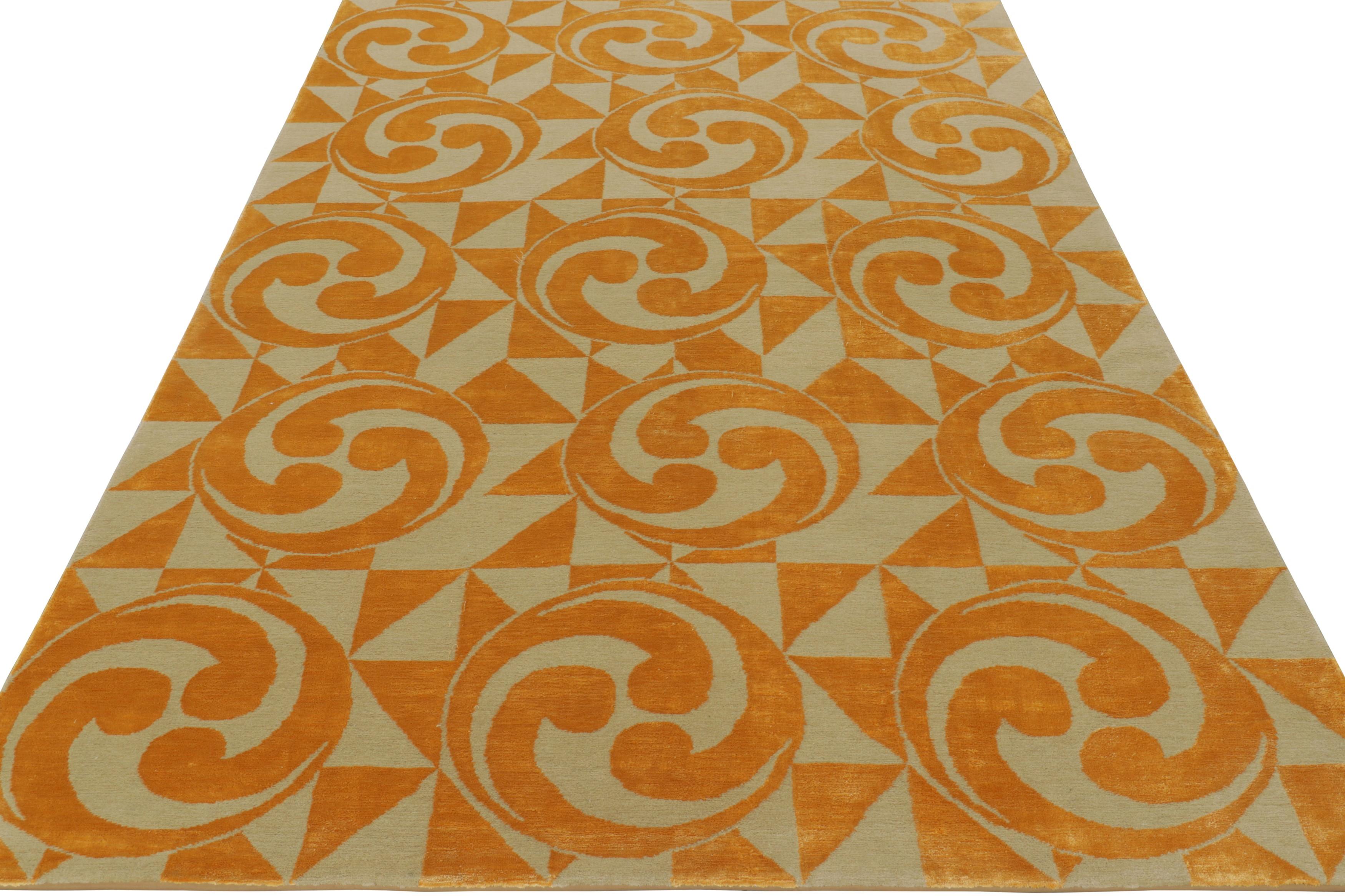 Hand-Knotted Rug & Kilim’s Modern Geometric Rug in Beige and Gold Tones “Kaleidoscope” For Sale